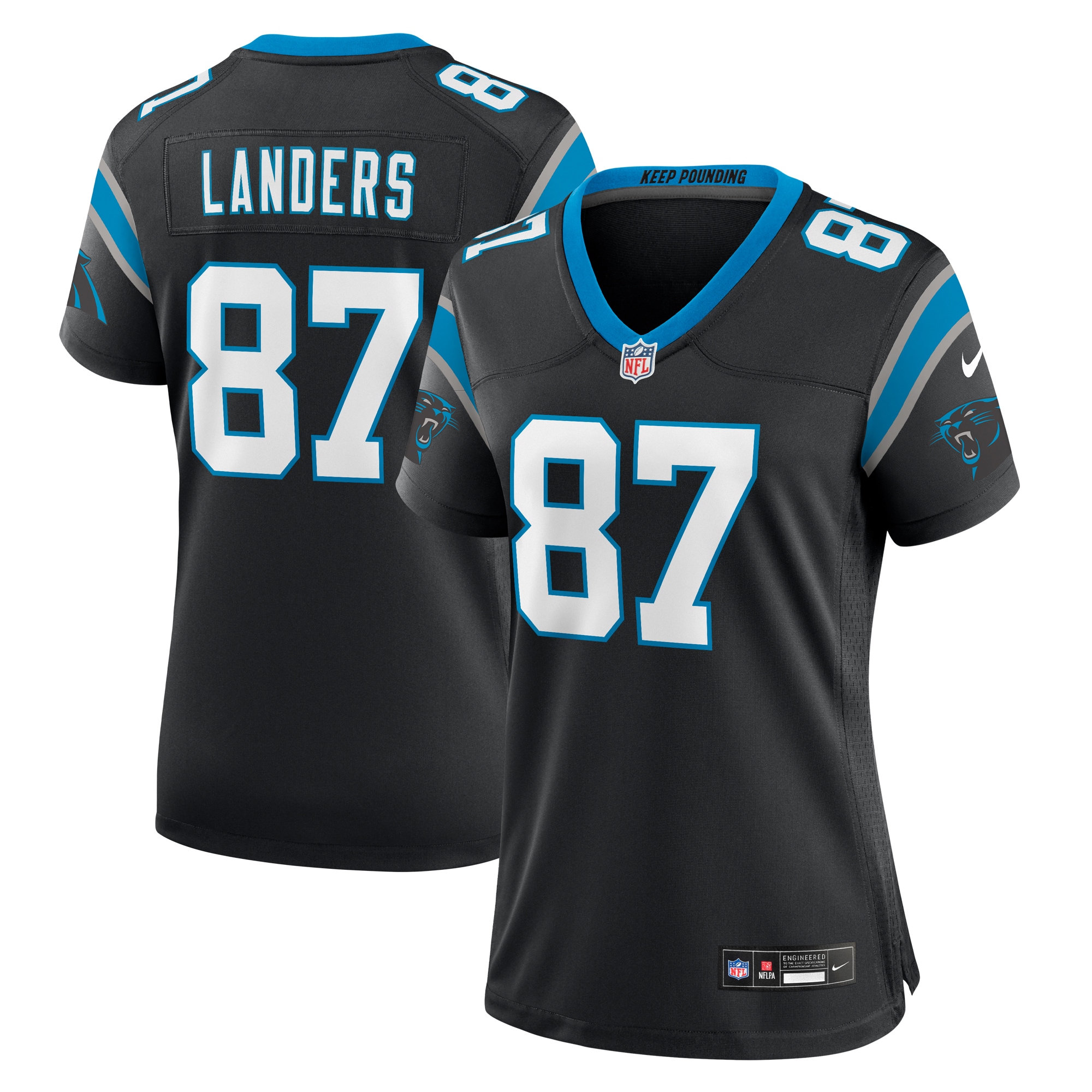 Women's Carolina Panthers Matt Landers Black Game Jersey JS3190 nicesnker