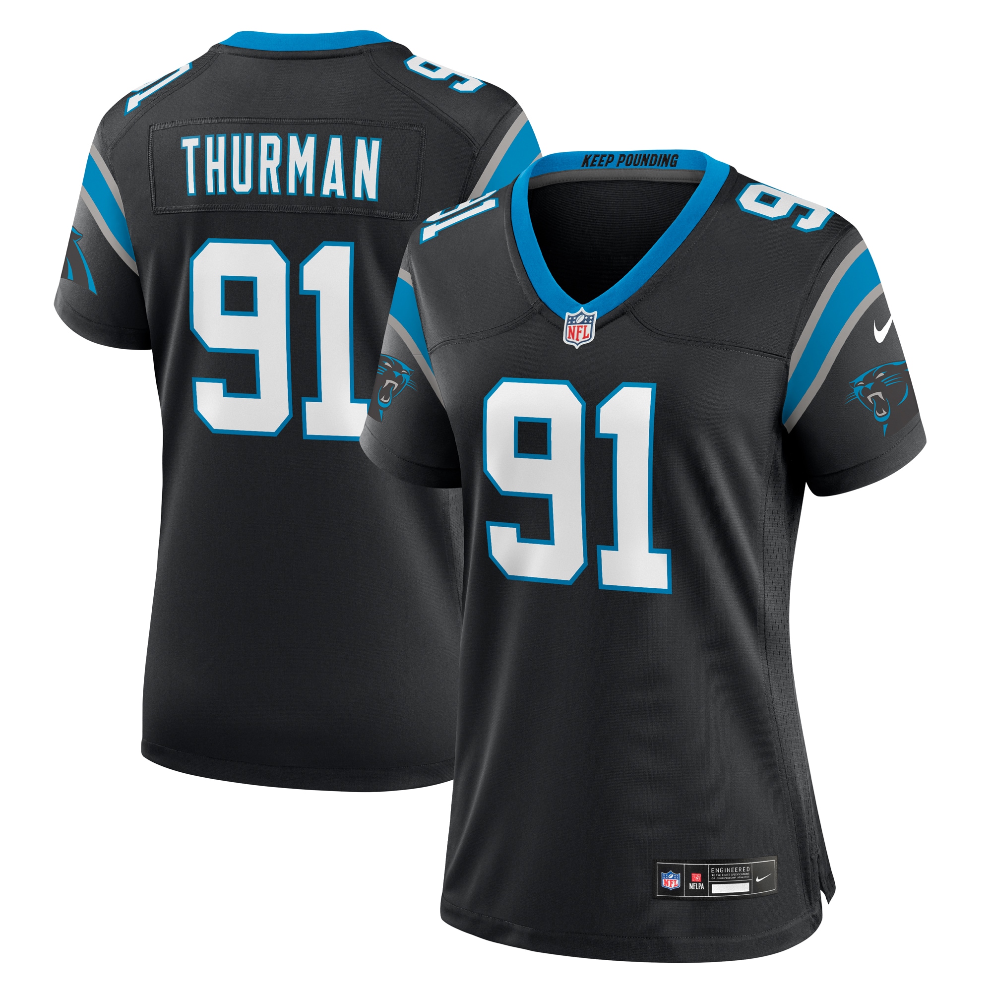 Women's Carolina Panthers Nick Thurman Black Team Game Jersey JS3994 nicesnker