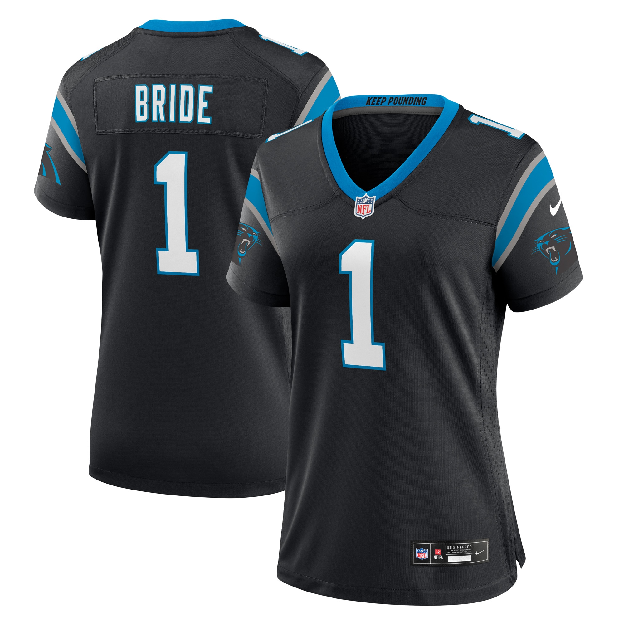 Women's Carolina Panthers Number 1 Bride Black Game Jersey JS9736 nicesnker