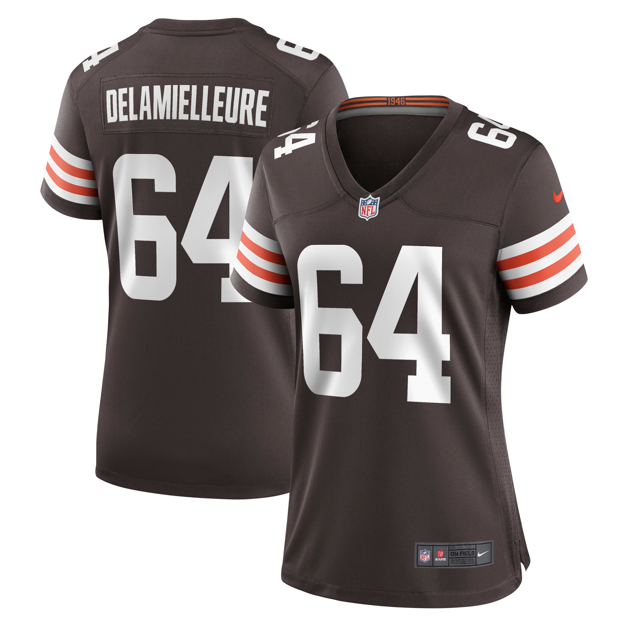 Women's Cleveland Browns Joe DeLamielleure Brown Game Retired Player Jersey JS6881 nicesnker