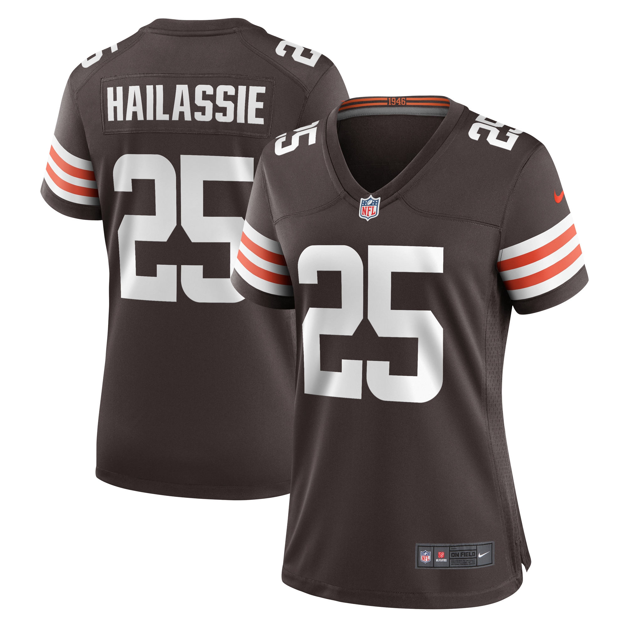 Women's Cleveland Browns Kahlef Hailassie Brown Team Game Jersey JS3498 nicesnker