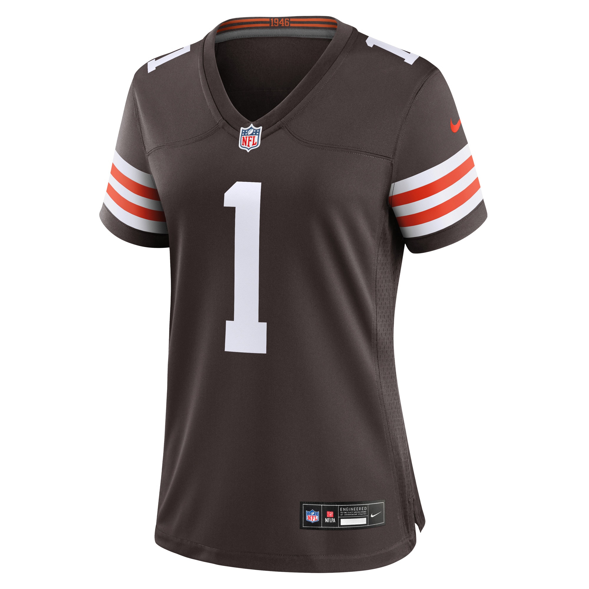 Alternative view of Women's Cleveland Browns Number 1 Bride Brown Game Jersey JS4963 nicesnker
