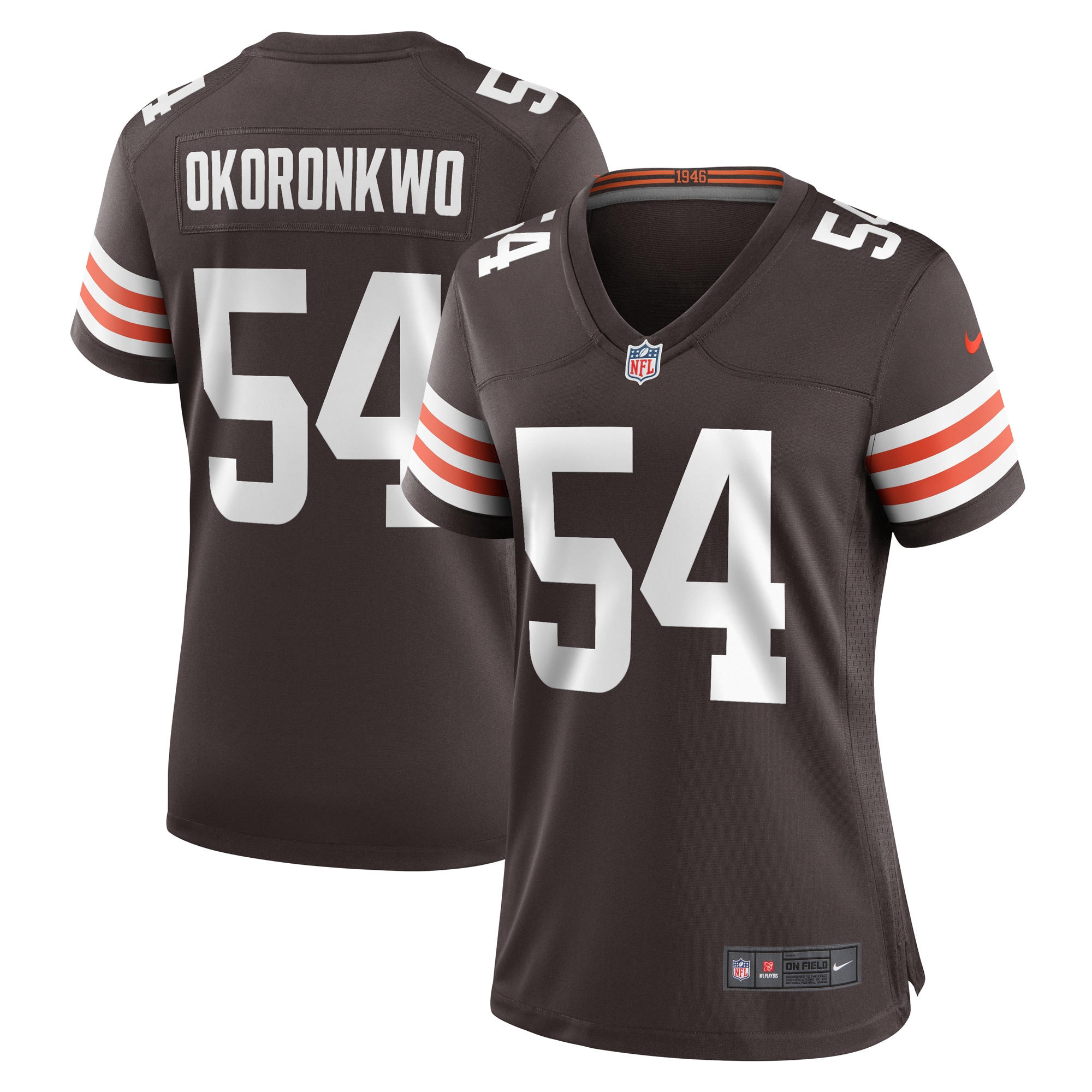 Women's Cleveland Browns Ogbonnia Okoronkwo Brown Game Player Jersey JS6581 nicesnker