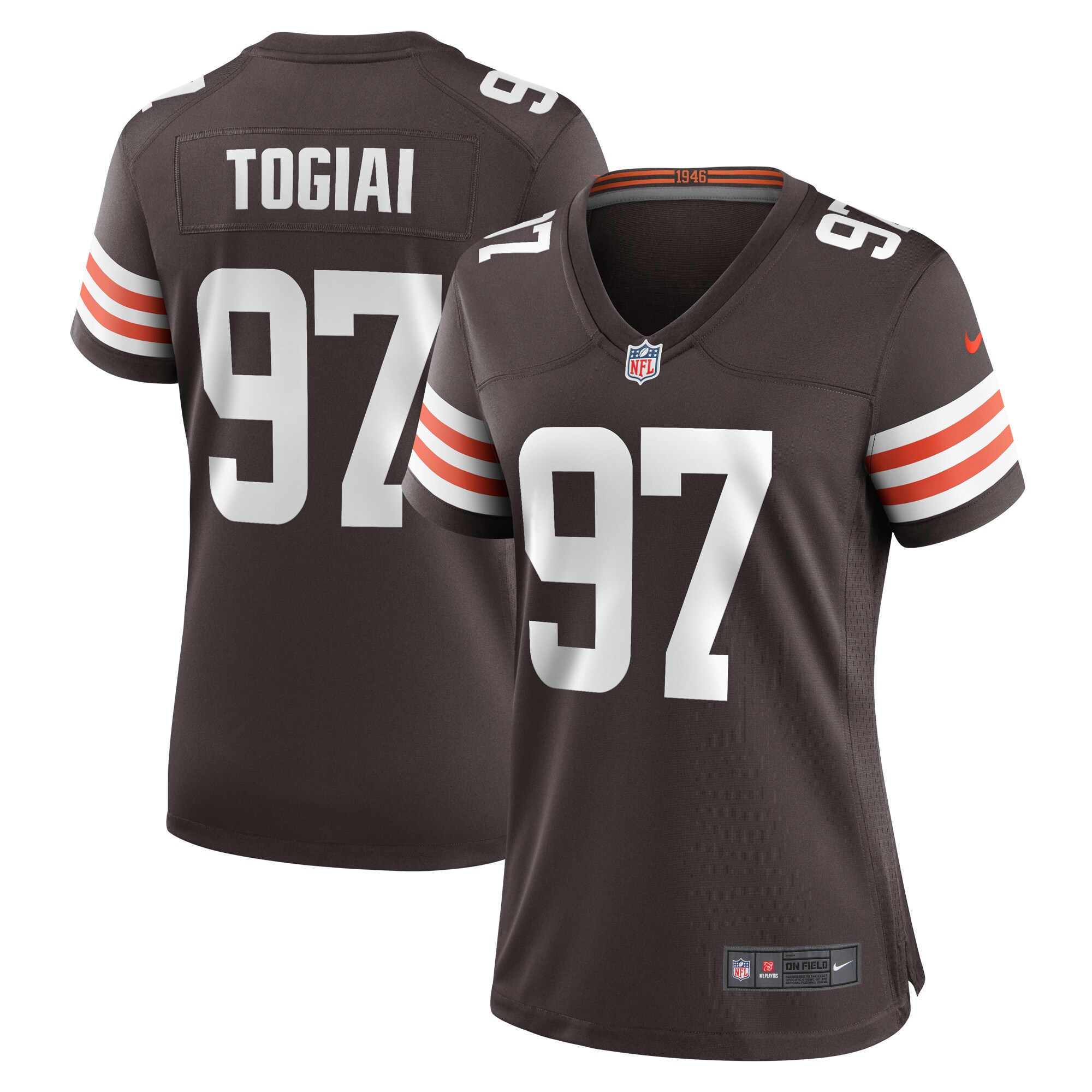 Women's Cleveland Browns Tommy Togiai Brown Game Jersey JS9810 nicesnker