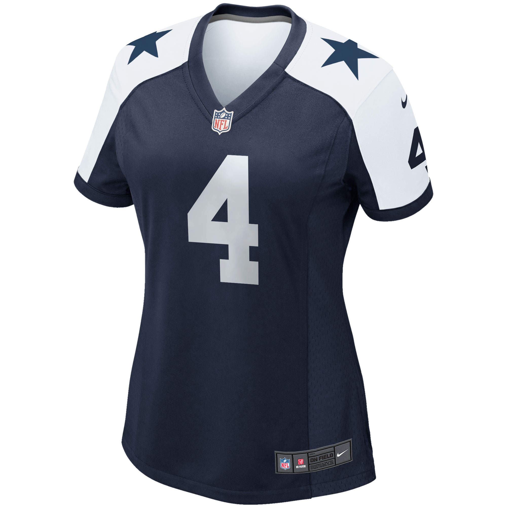Alternative view of Women's Dallas Cowboys Dak Prescott Navy Alternate Game Team Jersey JS8508 nicesnker