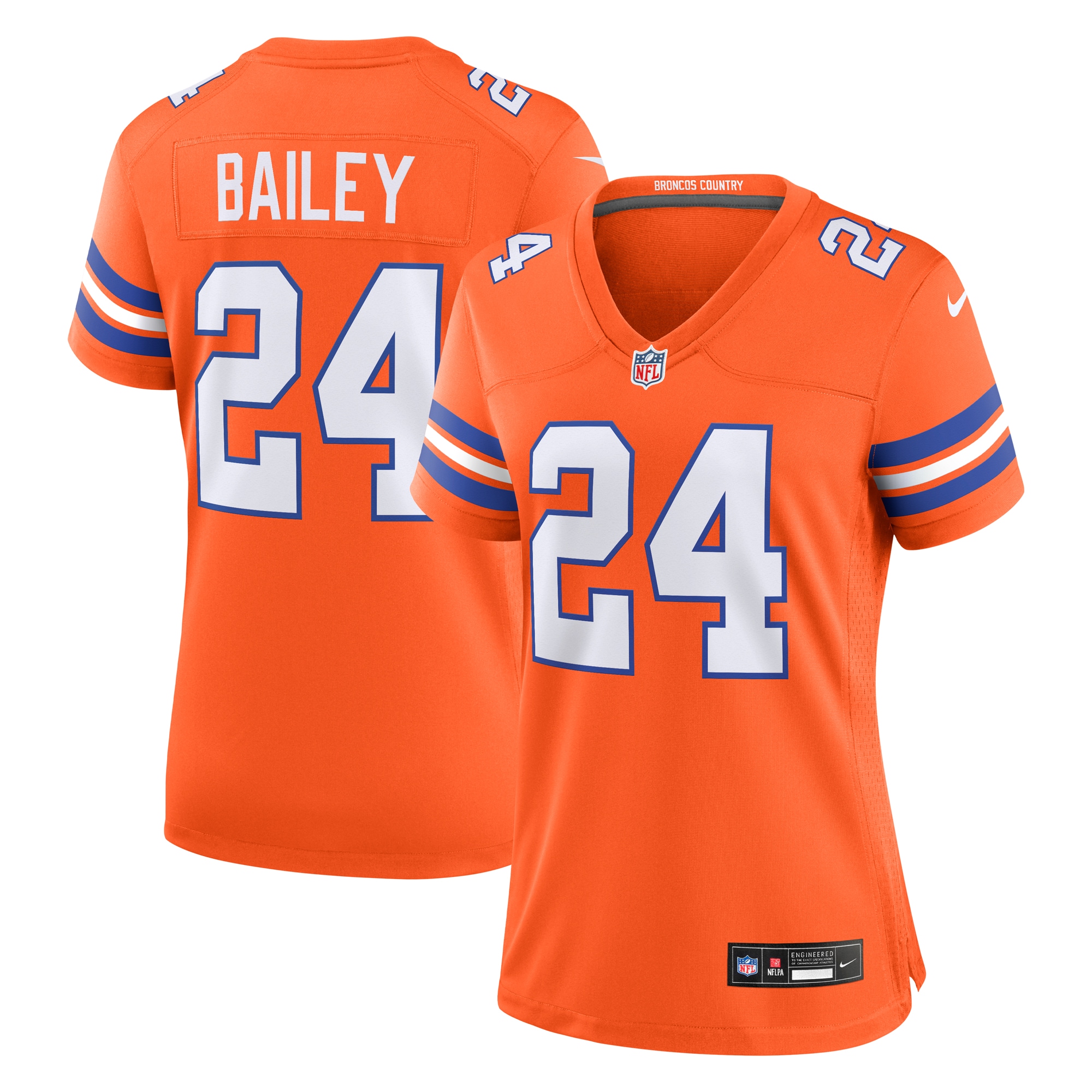 Women's Denver Broncos Champ Bailey Orange Mile High Collection 1977 Throwback Retired Player Game Jersey JS2192 nicesnker