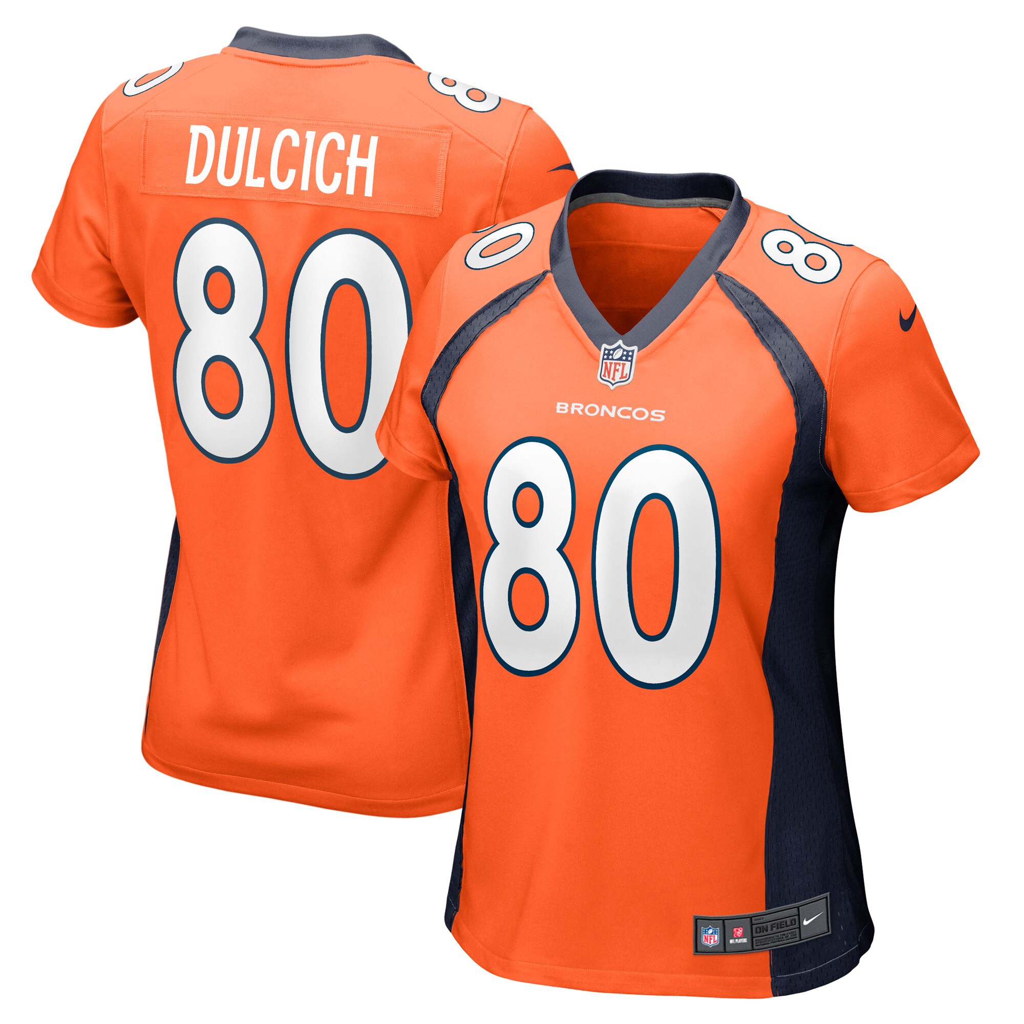 Women's Denver Broncos Greg Dulcich Orange Game Player Jersey JS7167 nicesnker