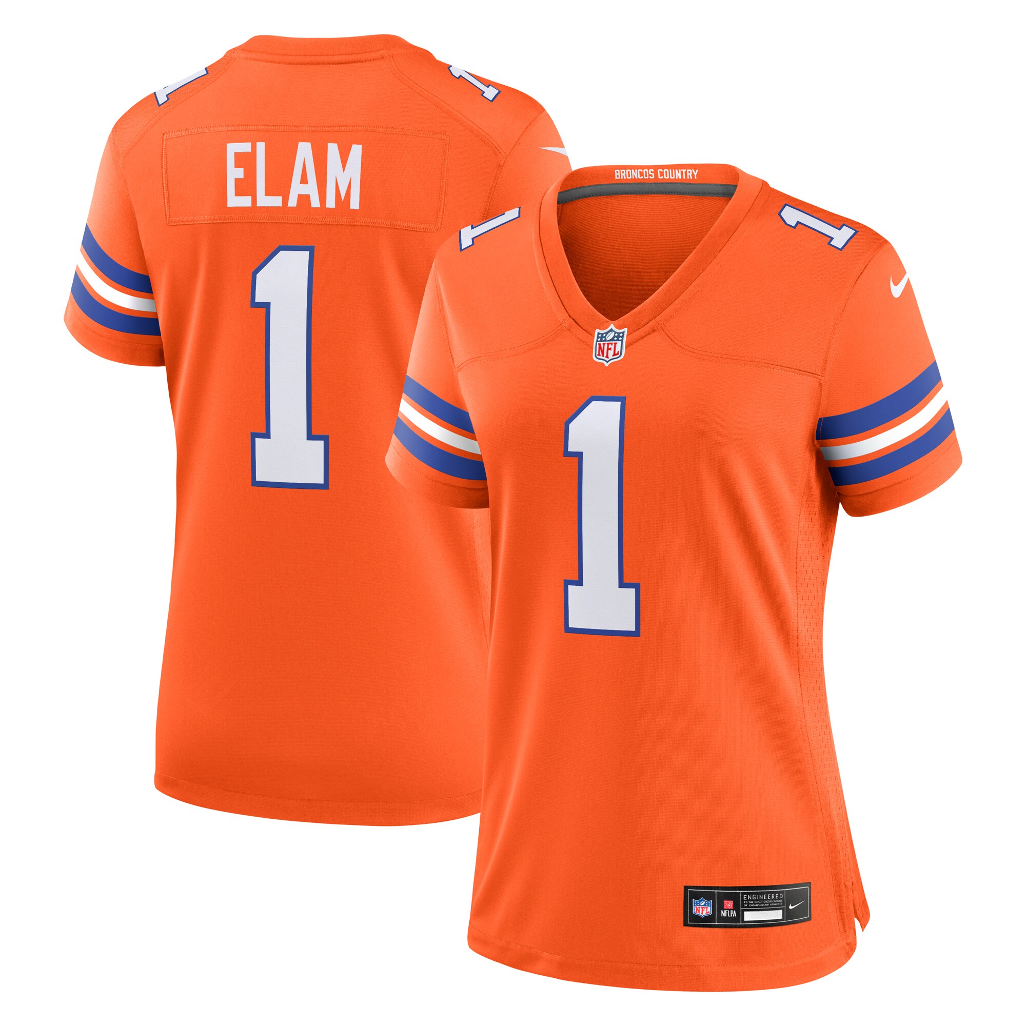 Women's Denver Broncos Jason Elam Orange Mile High Collection 1977 Throwback Retired Player Game Jersey JS7442 nicesnker