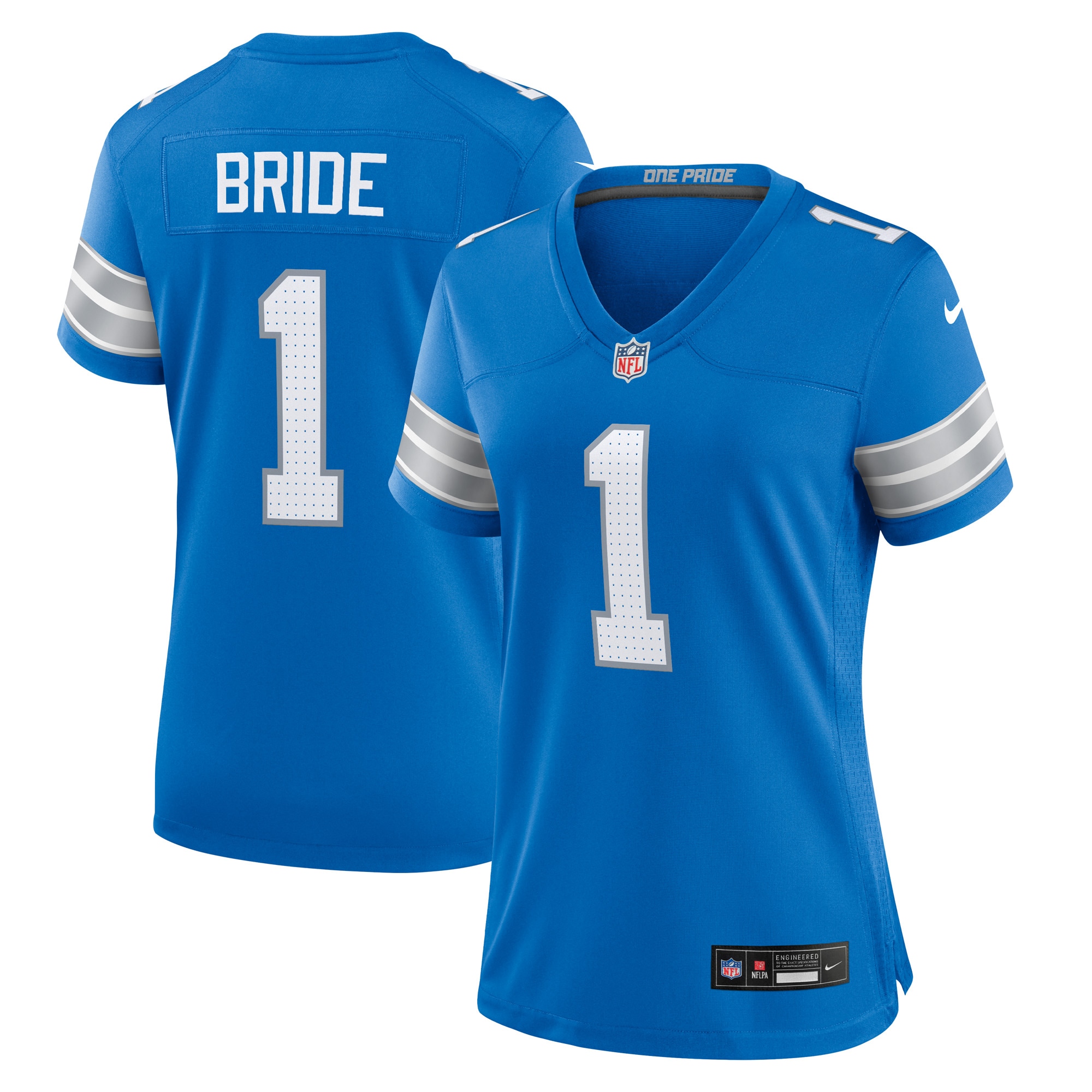Women's Detroit Lions Number 1 Bride Blue Game Jersey JS1835 nicesnker