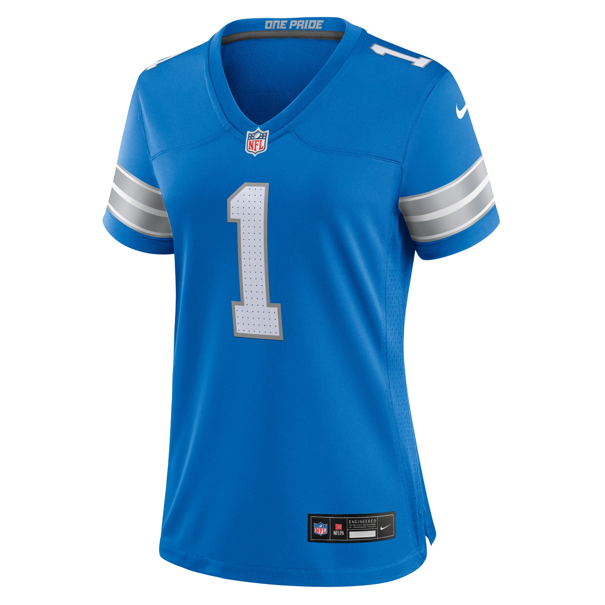 Alternative view of Women's Detroit Lions Number 1 Bride Blue Game Jersey JS1835 nicesnker
