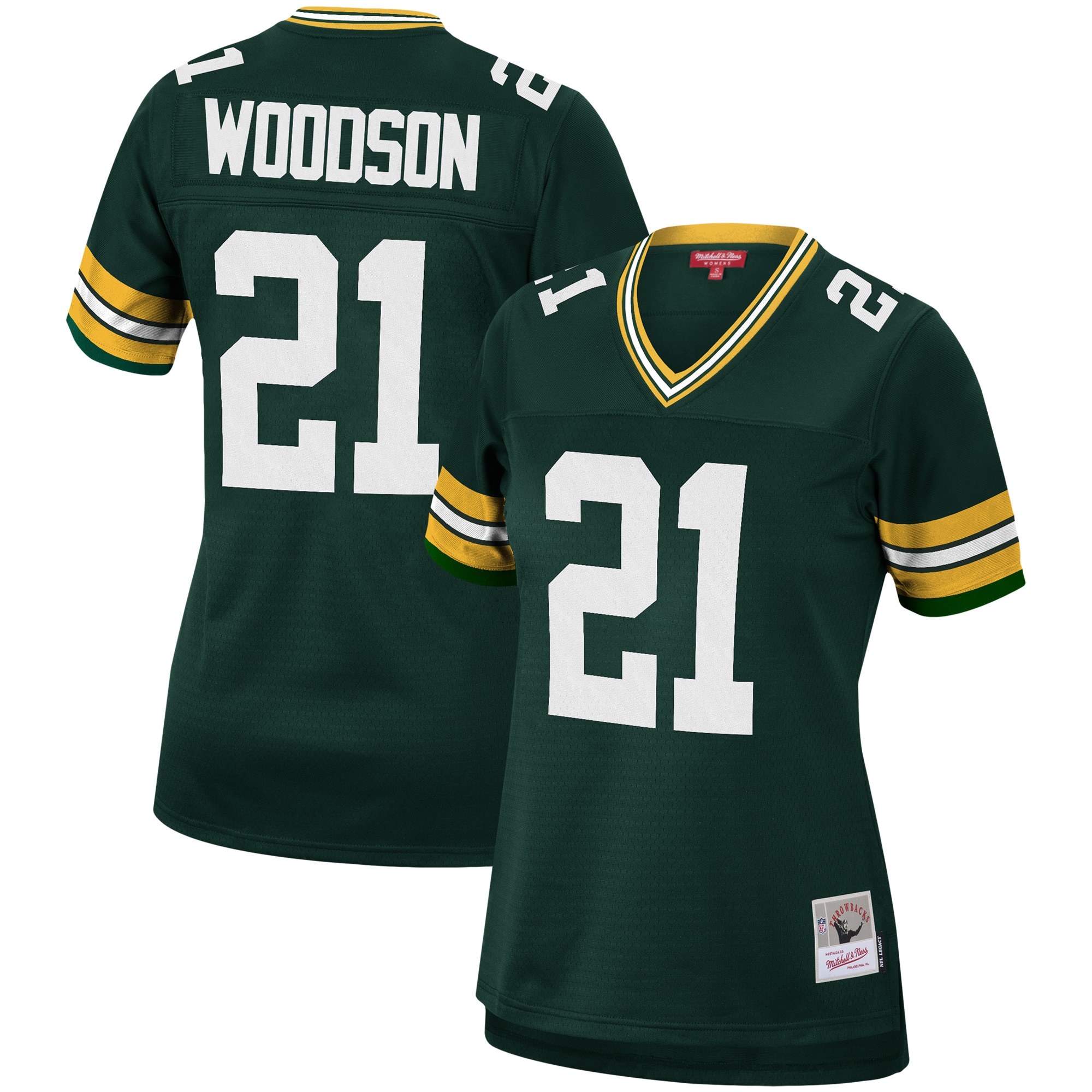 Women's Green Bay Packers Charles Woodson Mitchell & Ness Green 2010 Legacy Player Jersey JS7683 nicesnker