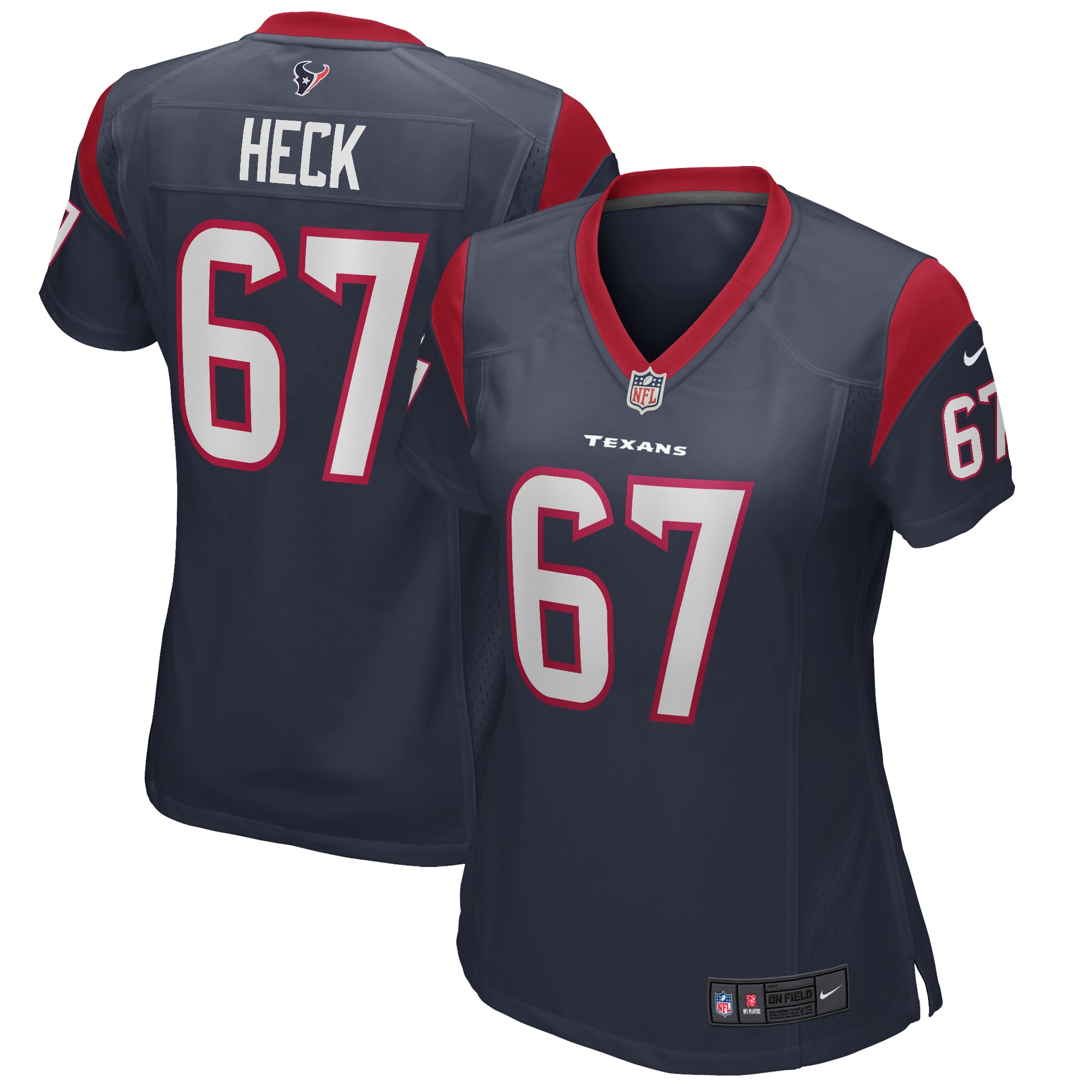 Women's Houston Texans Charlie Heck Navy Game Jersey JS9933 nicesnker