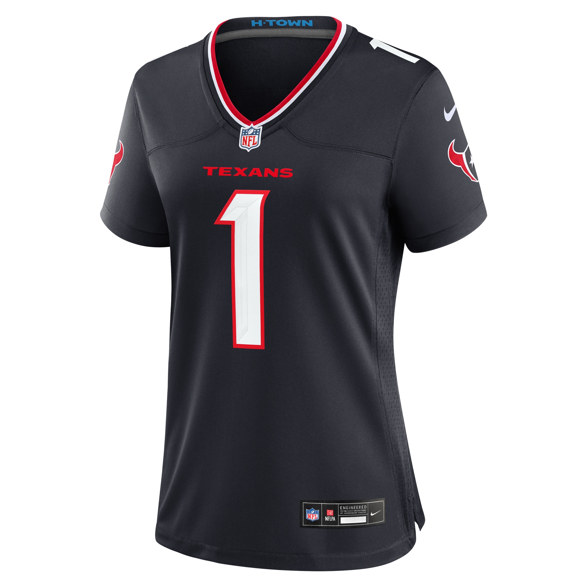 Alternative view of Women's Houston Texans Navy #1 Mom Game Jersey JS4206 nicesnker