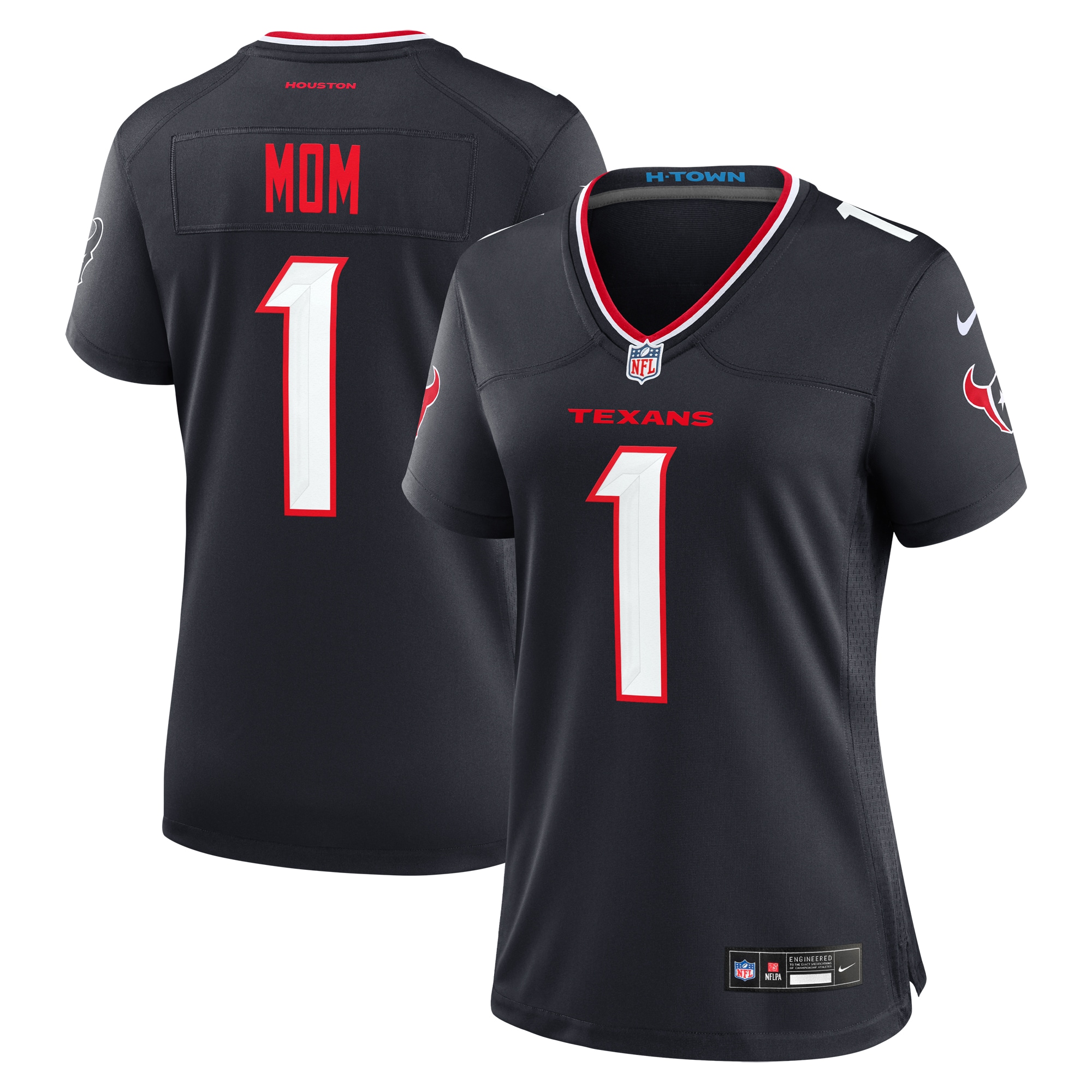 Women's Houston Texans Navy #1 Mom Game Jersey JS4206 nicesnker