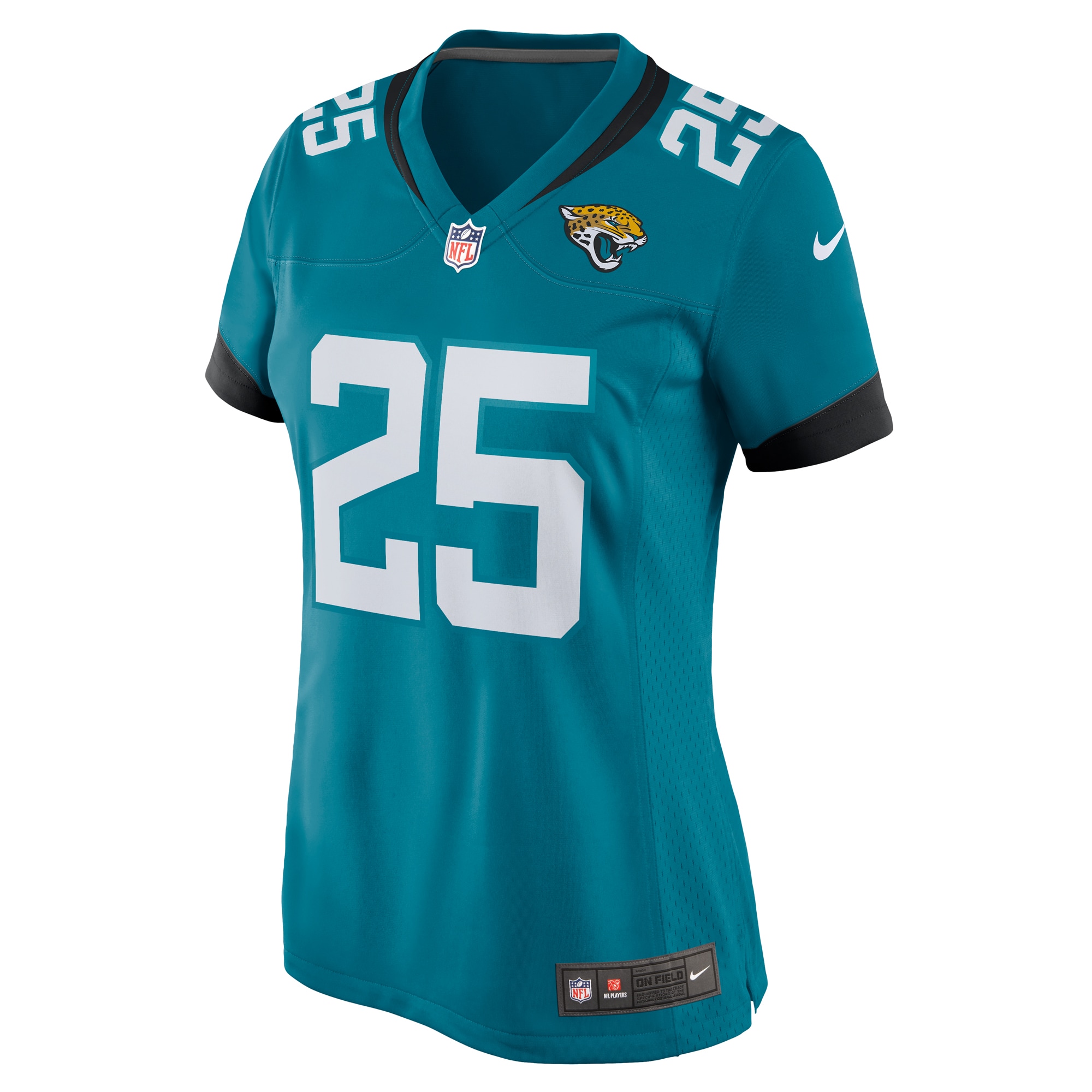Alternative view of Women's Jacksonville Jaguars D'Ernest Johnson Teal Team Game Jersey JS6724 nicesnker