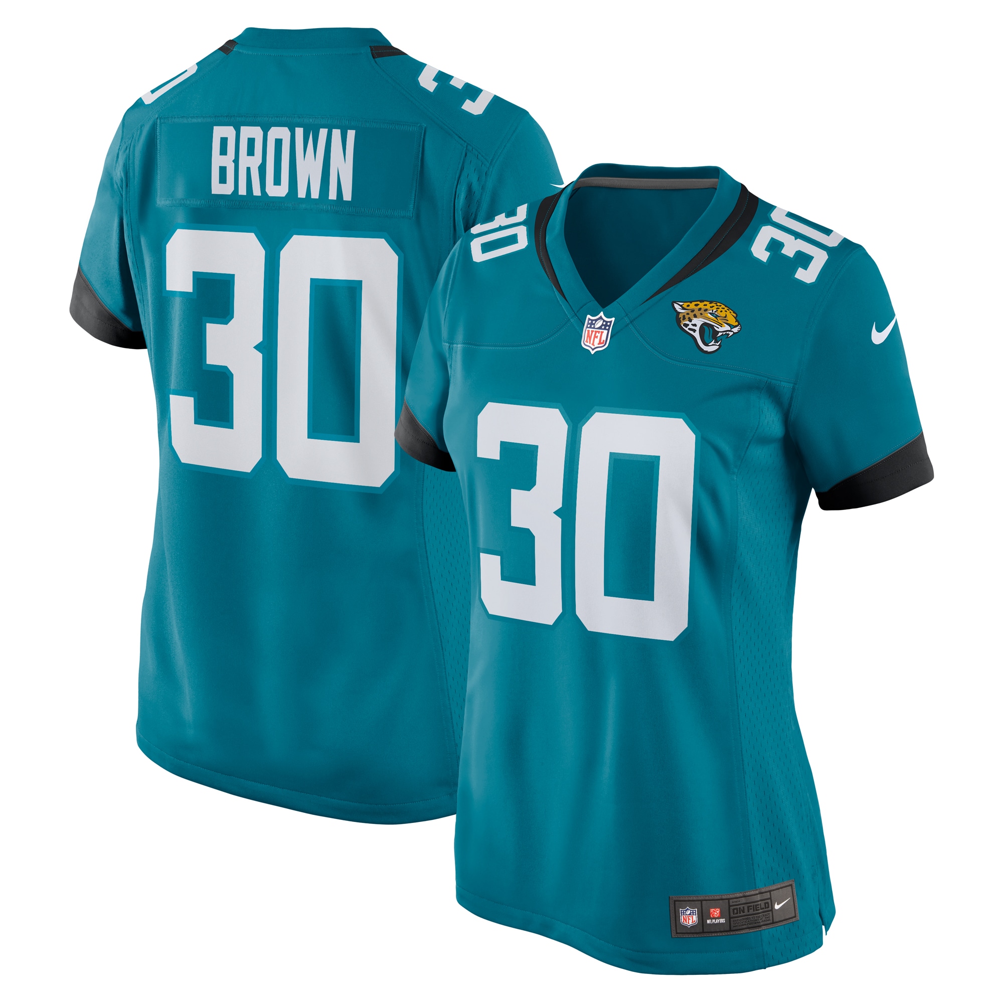 Women's Jacksonville Jaguars Montaric Brown Teal Game Player Jersey JS2246 nicesnker
