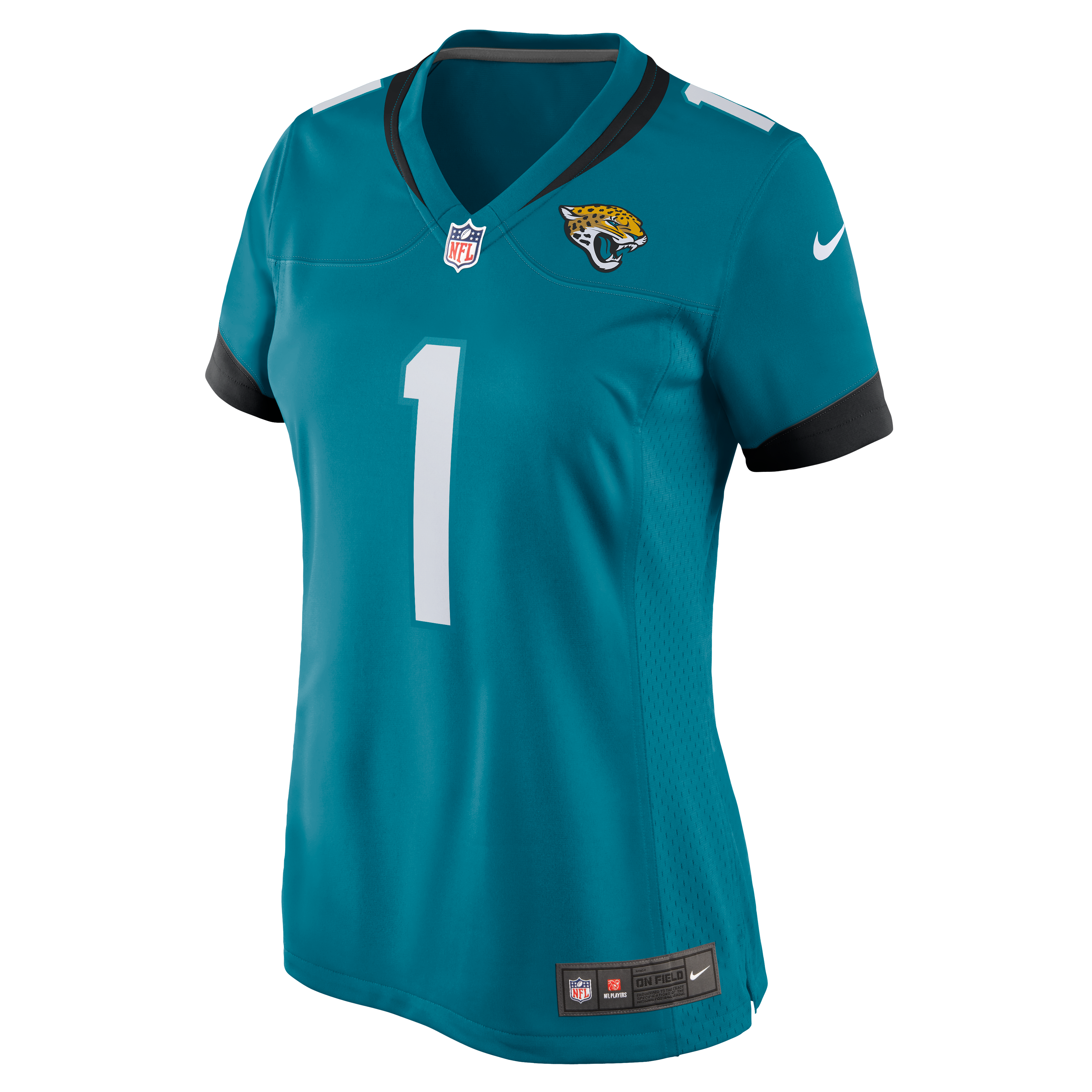 Alternative view of Women's Jacksonville Jaguars Number 1 Bride Teal Game Jersey JS7147 nicesnker