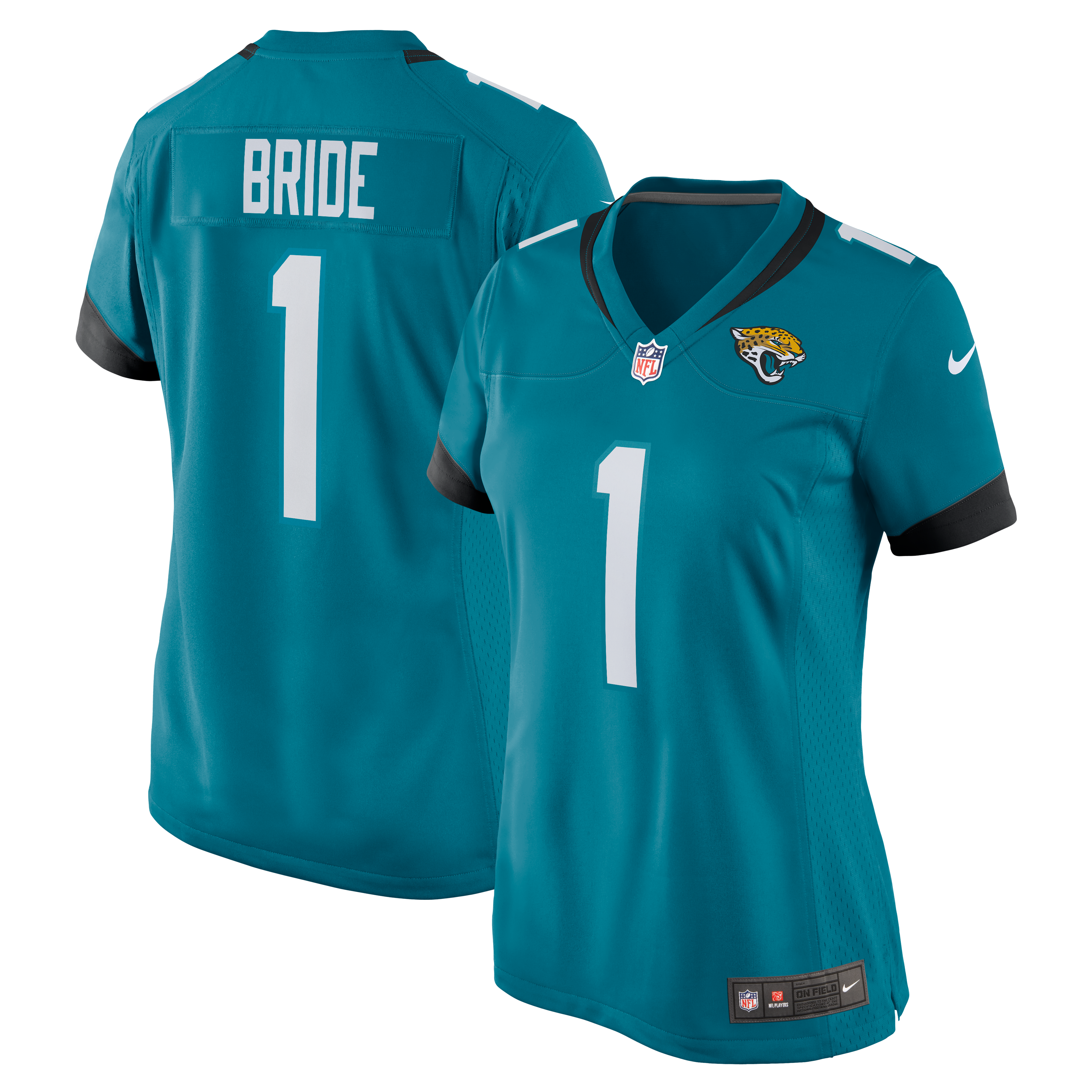 Women's Jacksonville Jaguars Number 1 Bride Teal Game Jersey JS7147 nicesnker