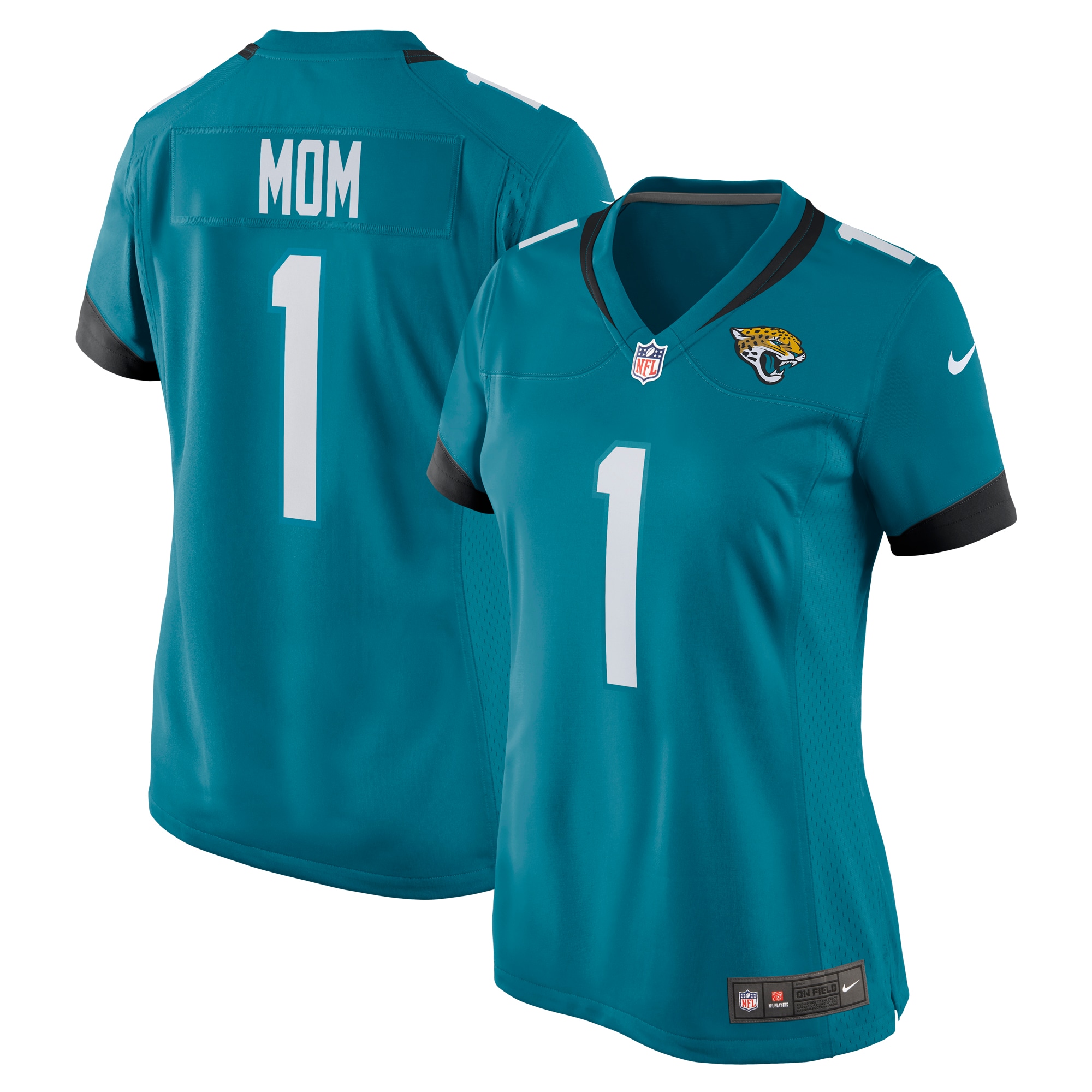 Women's Jacksonville Jaguars Number 1 Mom Teal Game Jersey JS7967 nicesnker