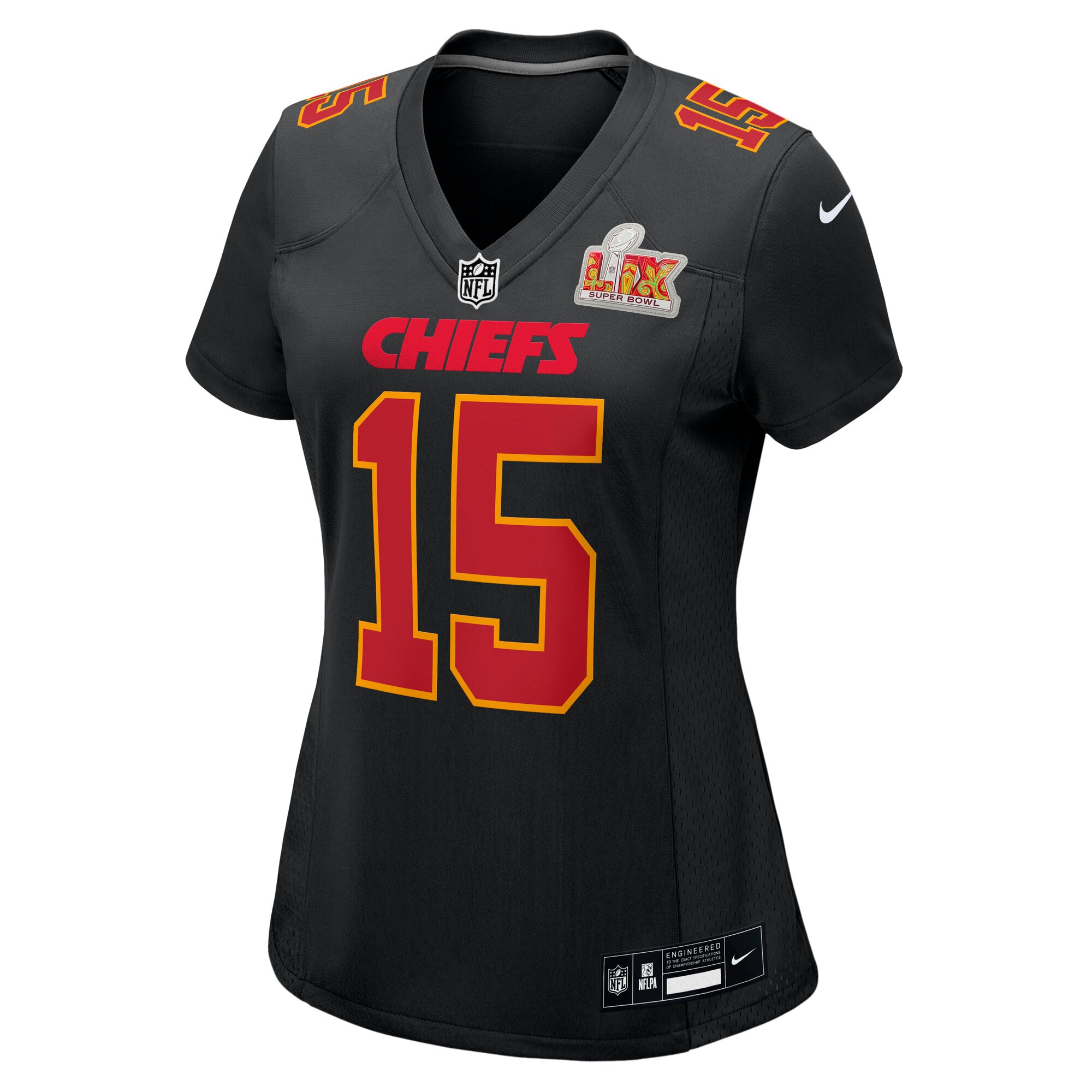 Alternative view of Women's Kansas City Chiefs Patrick Mahomes Carbon Black Super Bowl LIX Fashion Game Jersey JS2826 nicesnker