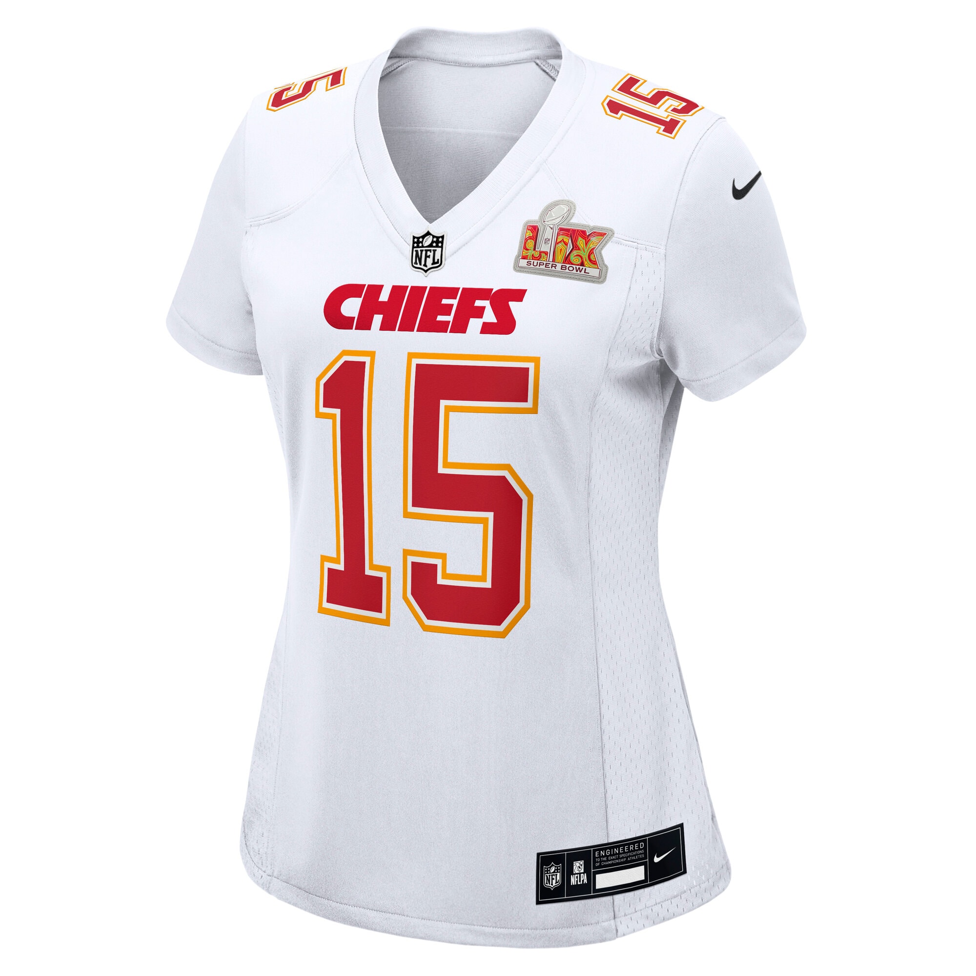 Alternative view of Women's Kansas City Chiefs Patrick Mahomes Tundra White Super Bowl LIX Fashion Game Jersey JS6930 nicesnker