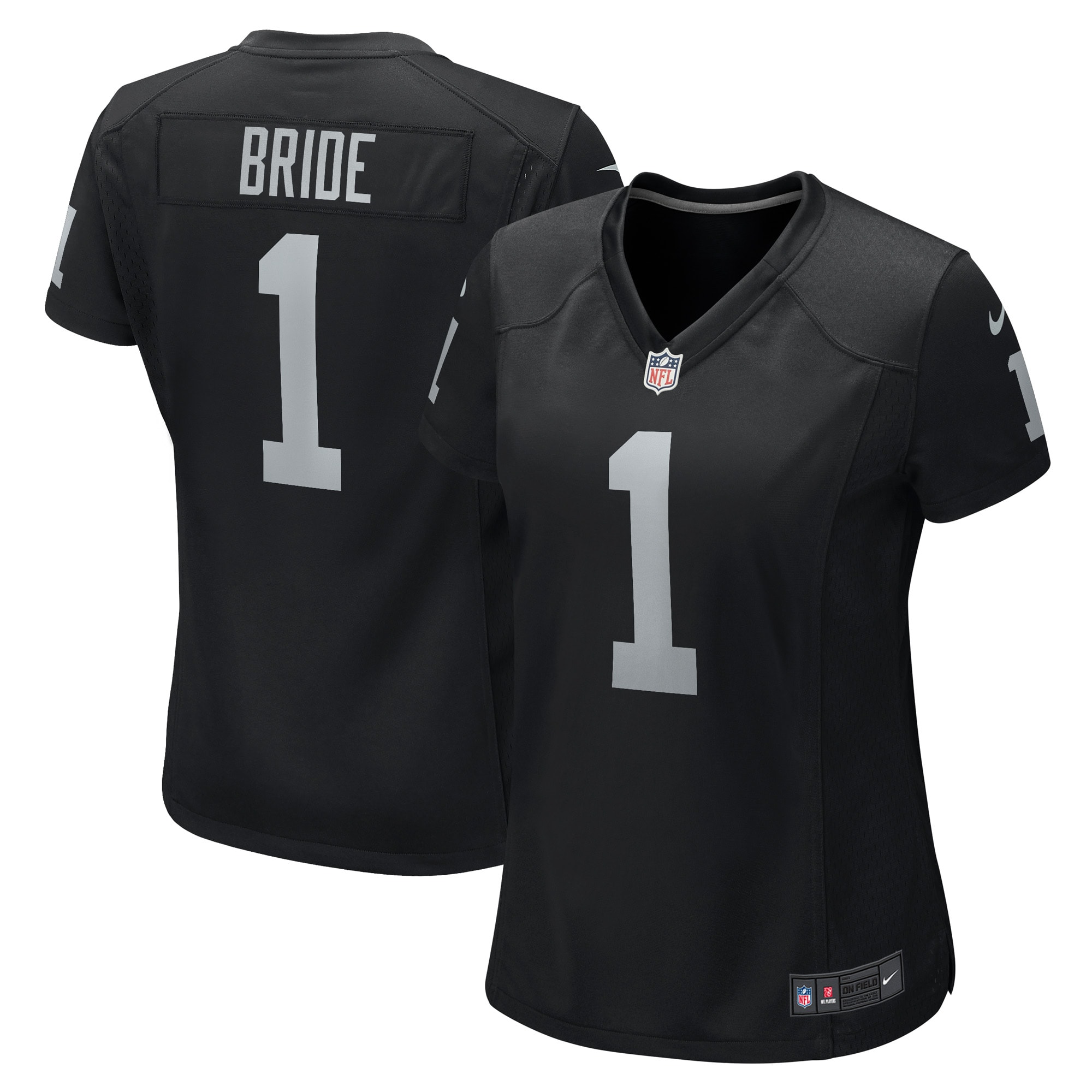 Women's Las Vegas Raiders Number 1 Bride Black Game Jersey JS8547 nicesnker