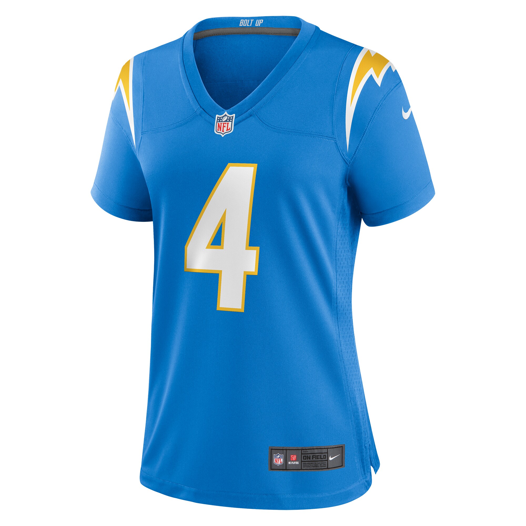 Alternative view of Women's Los Angeles Chargers Gus Edwards Powder Blue Game Jersey JS4011 nicesnker