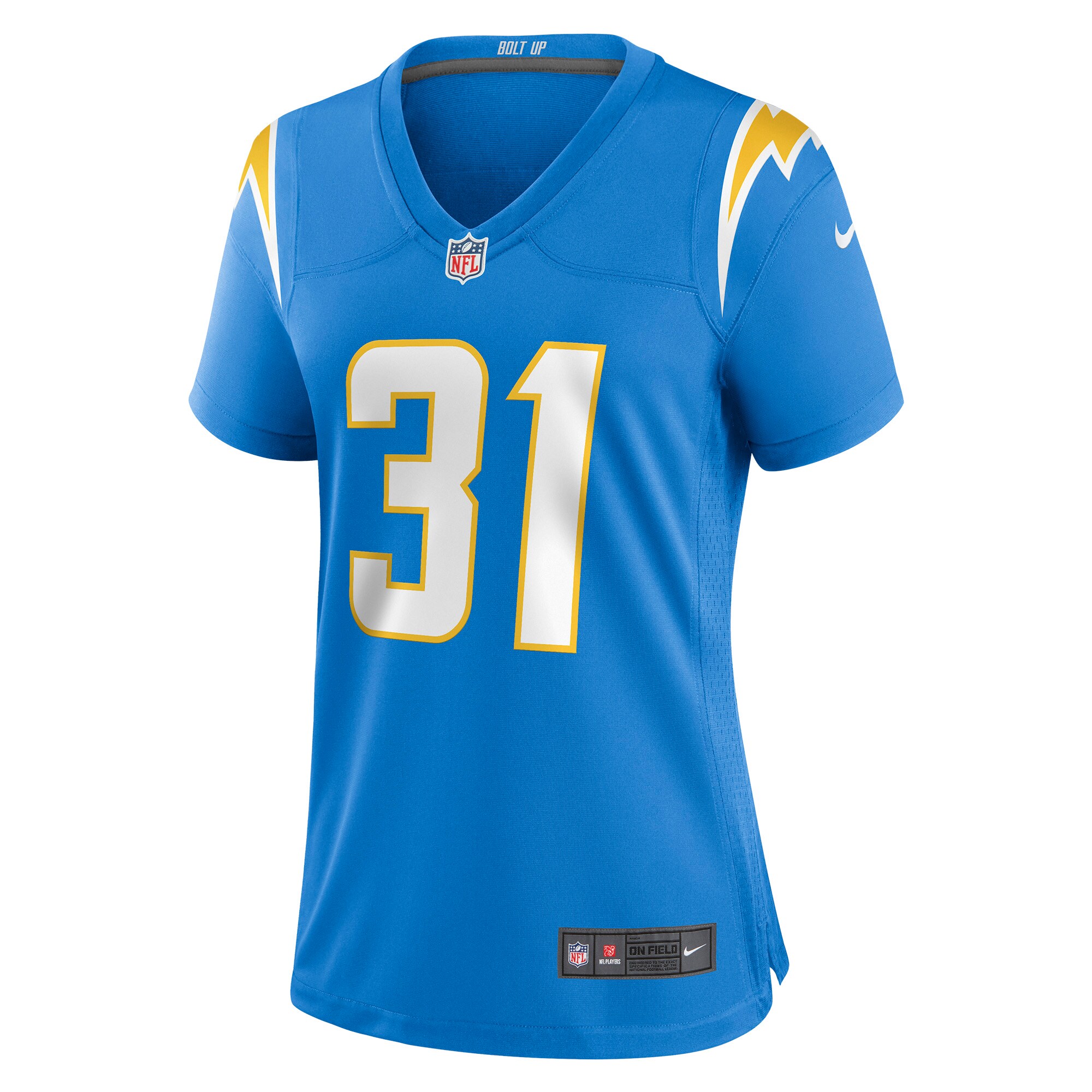 Alternative view of Women's Los Angeles Chargers Nick Niemann Powder Blue Game Player Jersey JS6922 nicesnker