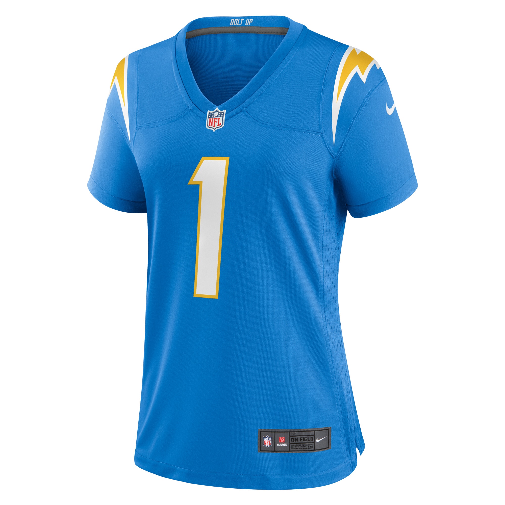 Alternative view of Women's Los Angeles Chargers Number 1 Bride Powder Blue Game Jersey JS4608 nicesnker