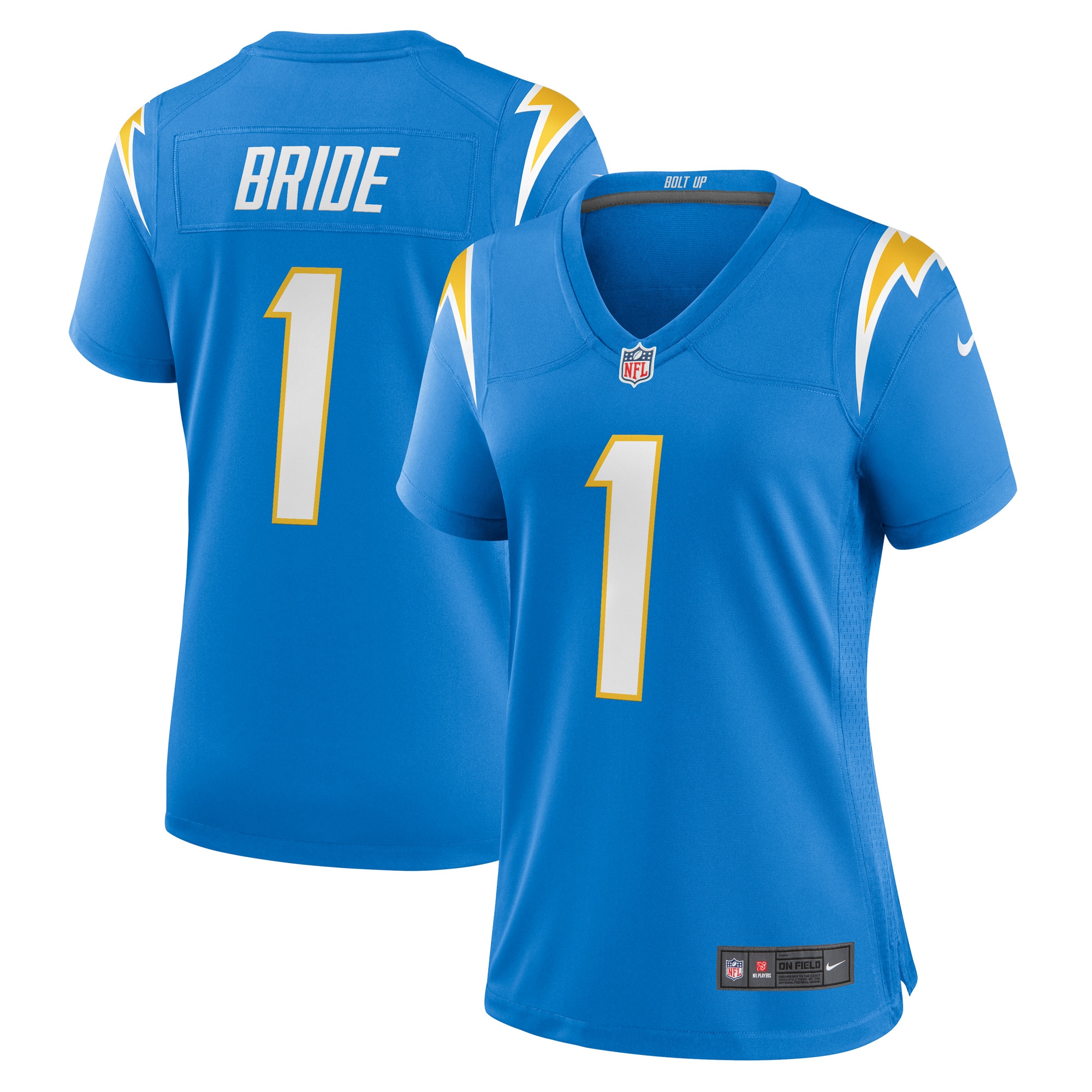 Women's Los Angeles Chargers Number 1 Bride Powder Blue Game Jersey JS4608 nicesnker