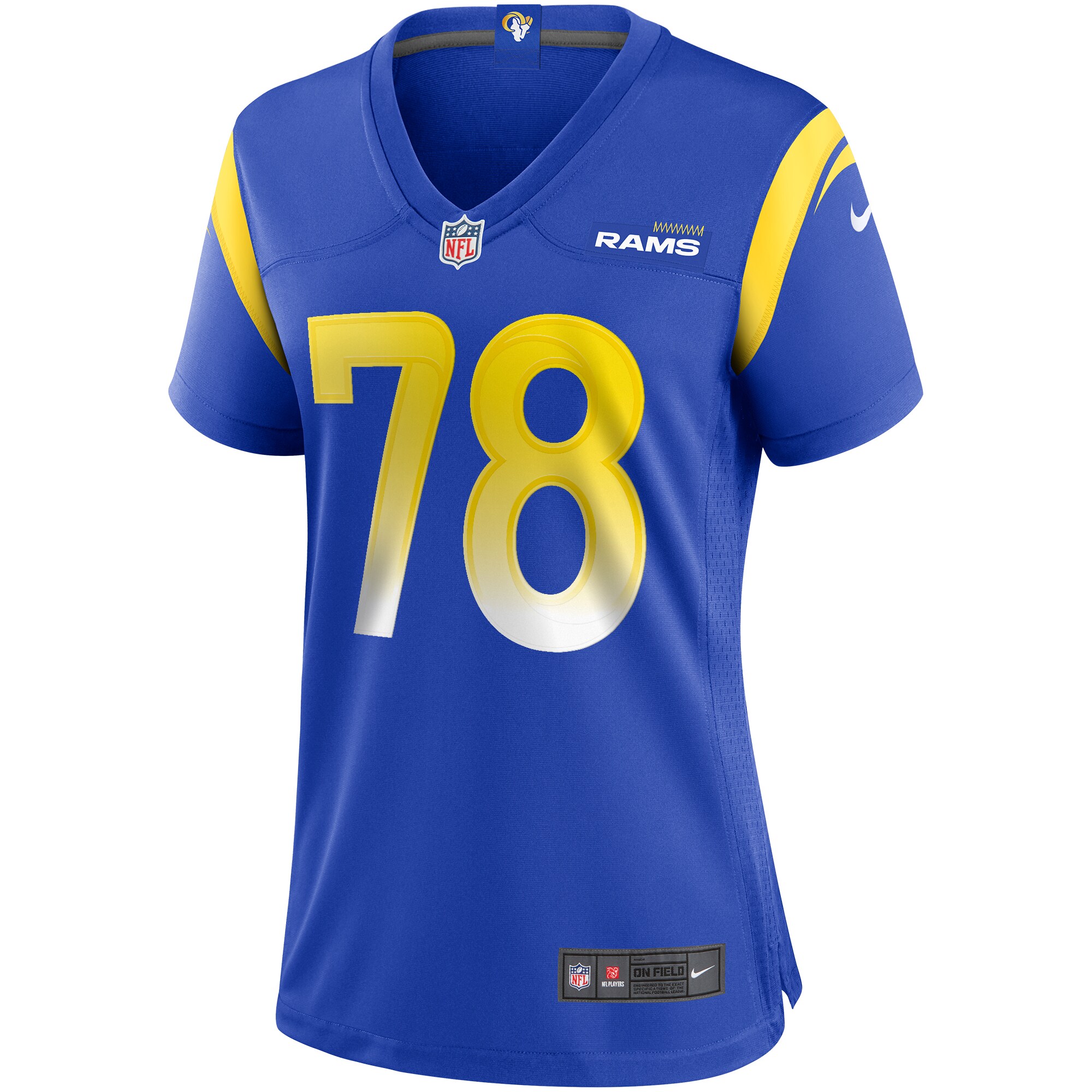 Alternative view of Women's Los Angeles Rams Jackie Slater Royal Game Retired Player Jersey JS3211 nicesnker