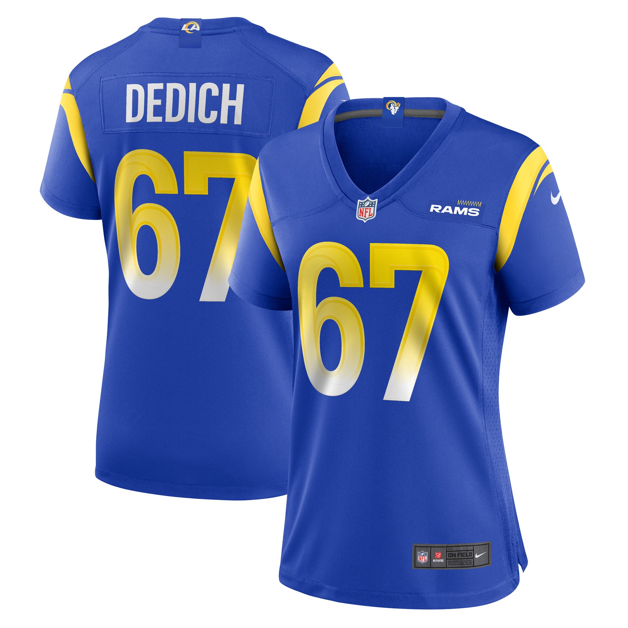 Women's Los Angeles Rams Justin Dedich Royal Game Jersey JS4603 nicesnker