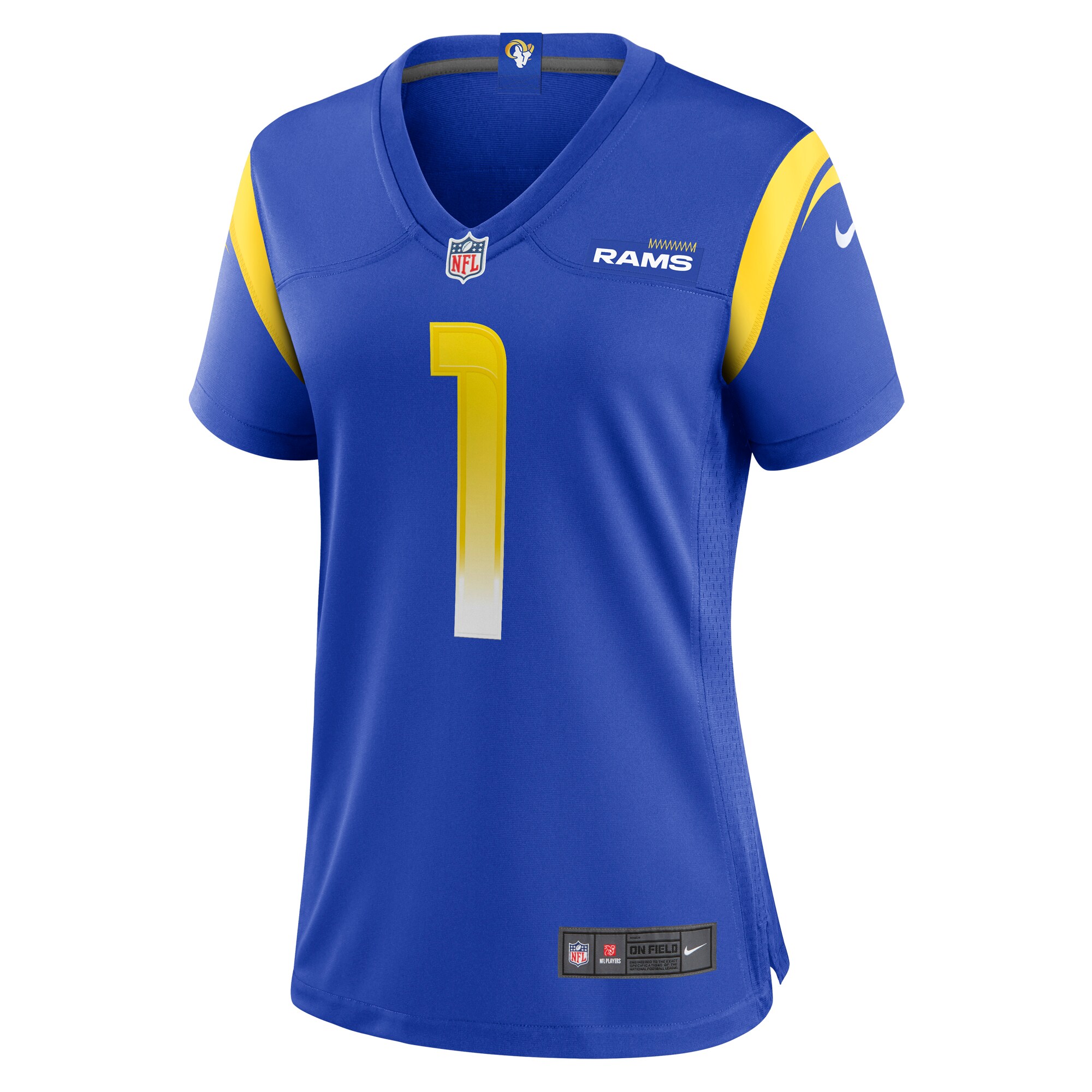 Alternative view of Women's Los Angeles Rams Number 1 Mom Royal Game Jersey JS5293 nicesnker