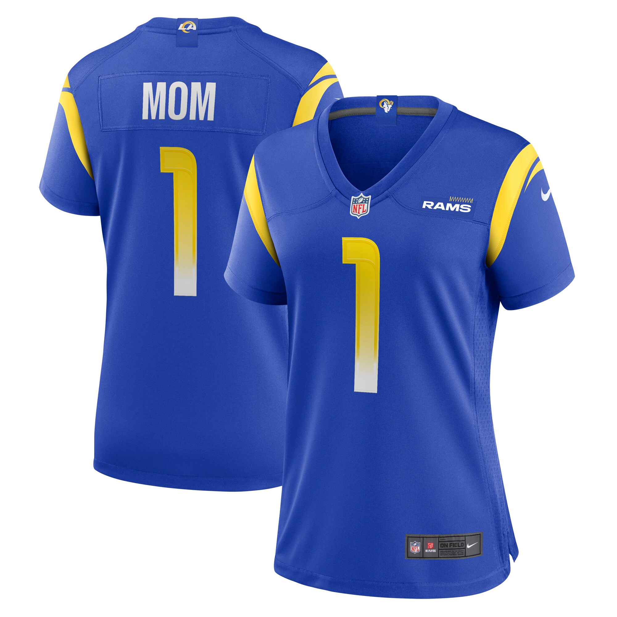 Women's Los Angeles Rams Number 1 Mom Royal Game Jersey JS5293 nicesnker
