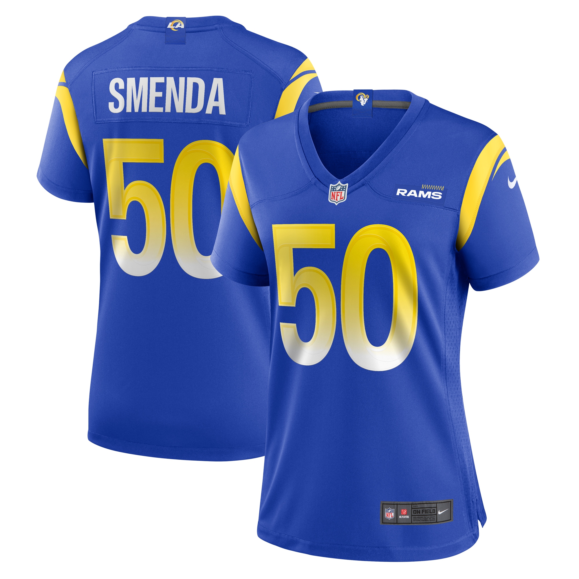 Women's Los Angeles Rams Ryan Smenda Royal Home Game Jersey JS9969 nicesnker