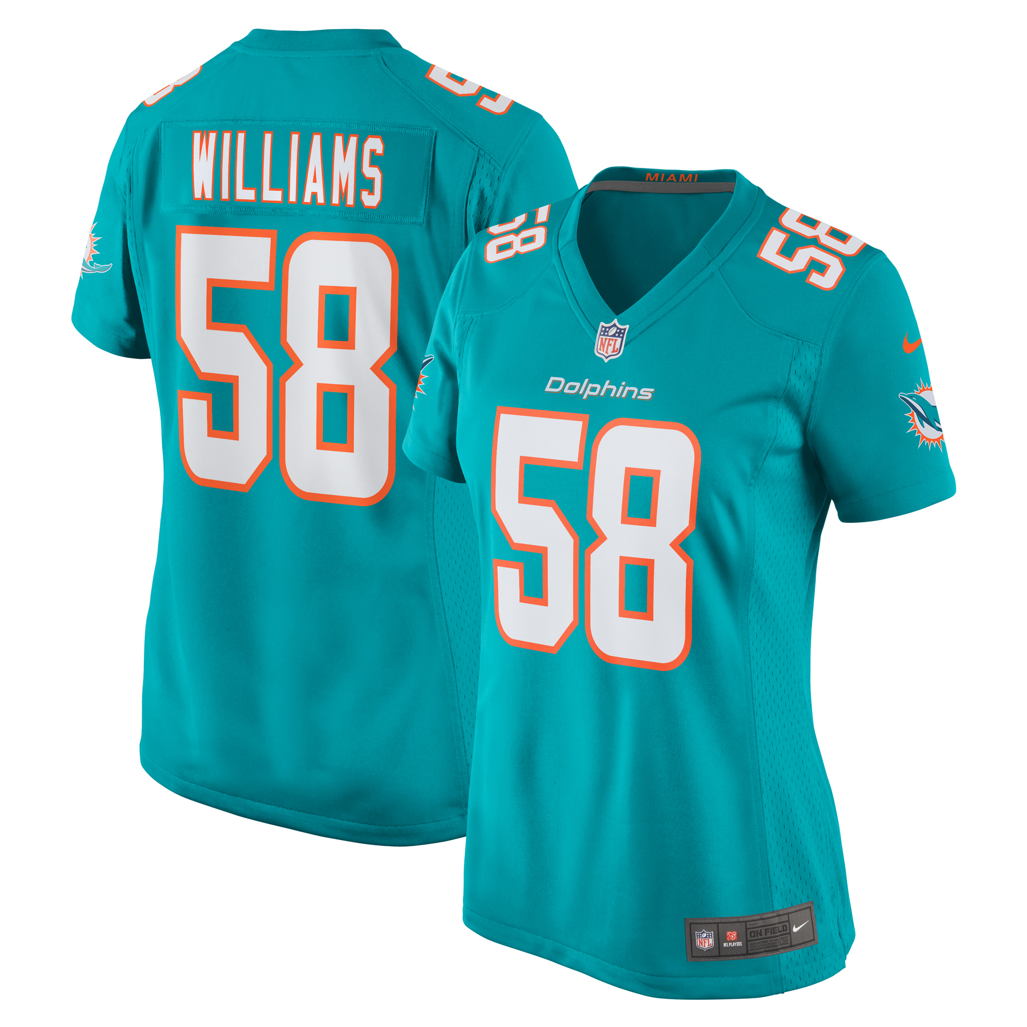 Women's Miami Dolphins Connor Williams Aqua Game Player Jersey JS4597 nicesnker