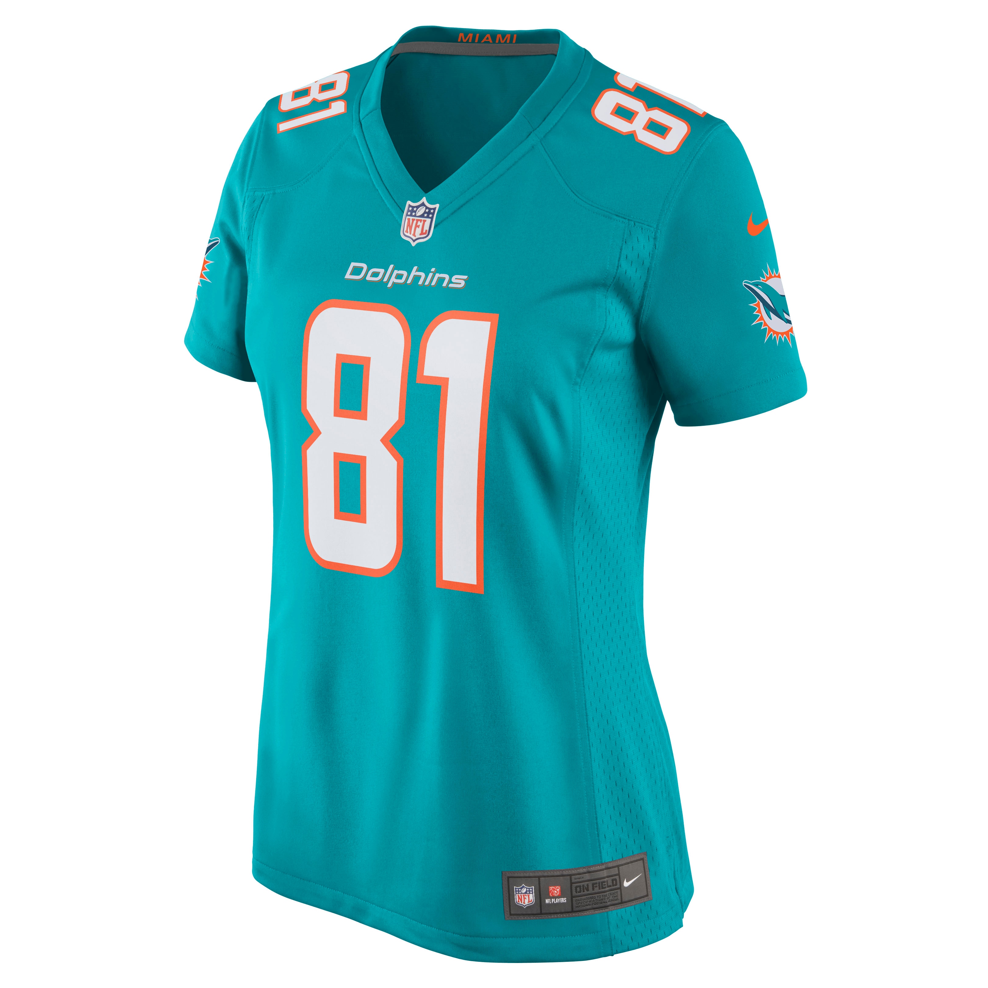 Alternative view of Women's Miami Dolphins Durham Smythe Aqua Game Jersey JS5320 nicesnker