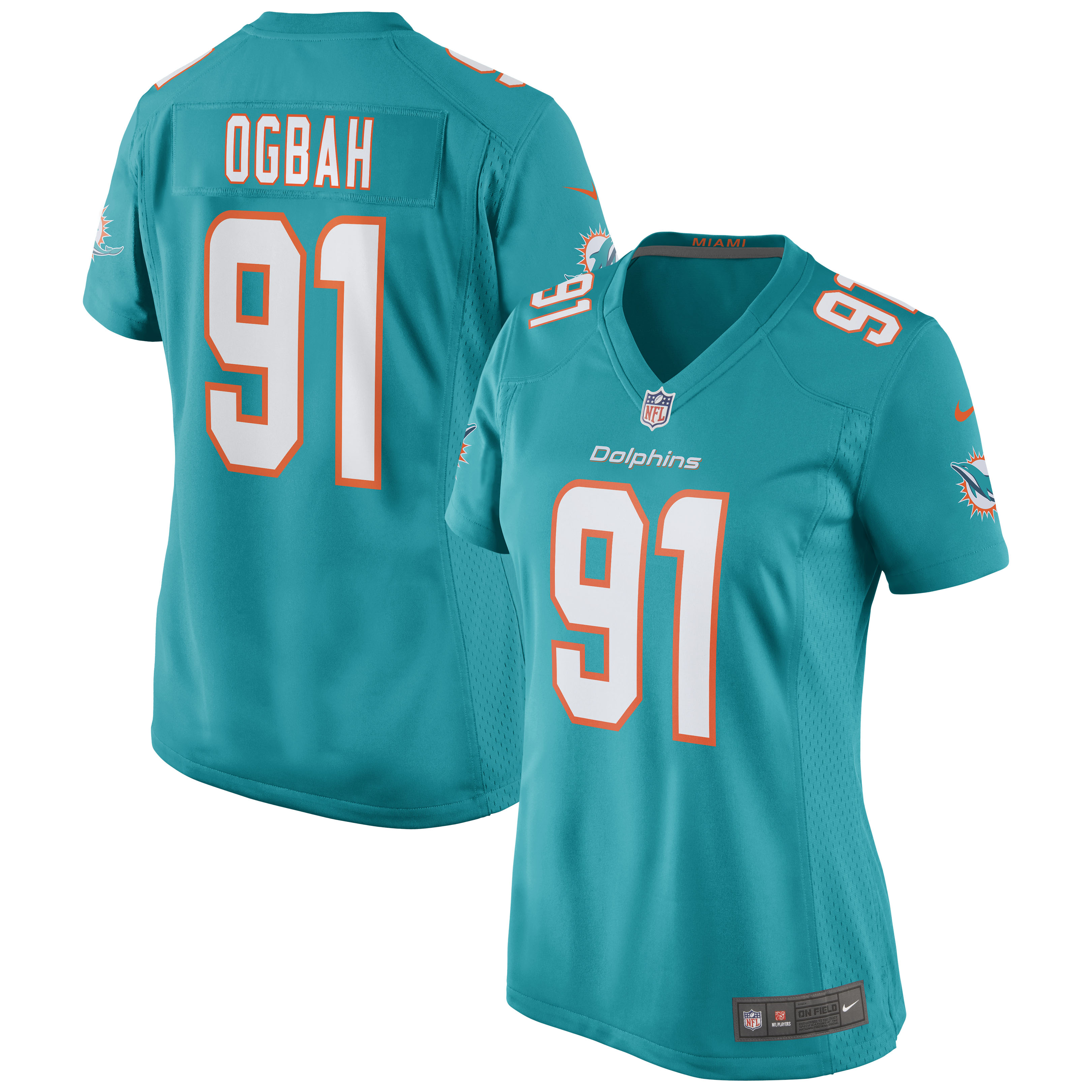 Women's Miami Dolphins Emmanuel Ogbah Aqua Game Jersey JS6181 nicesnker