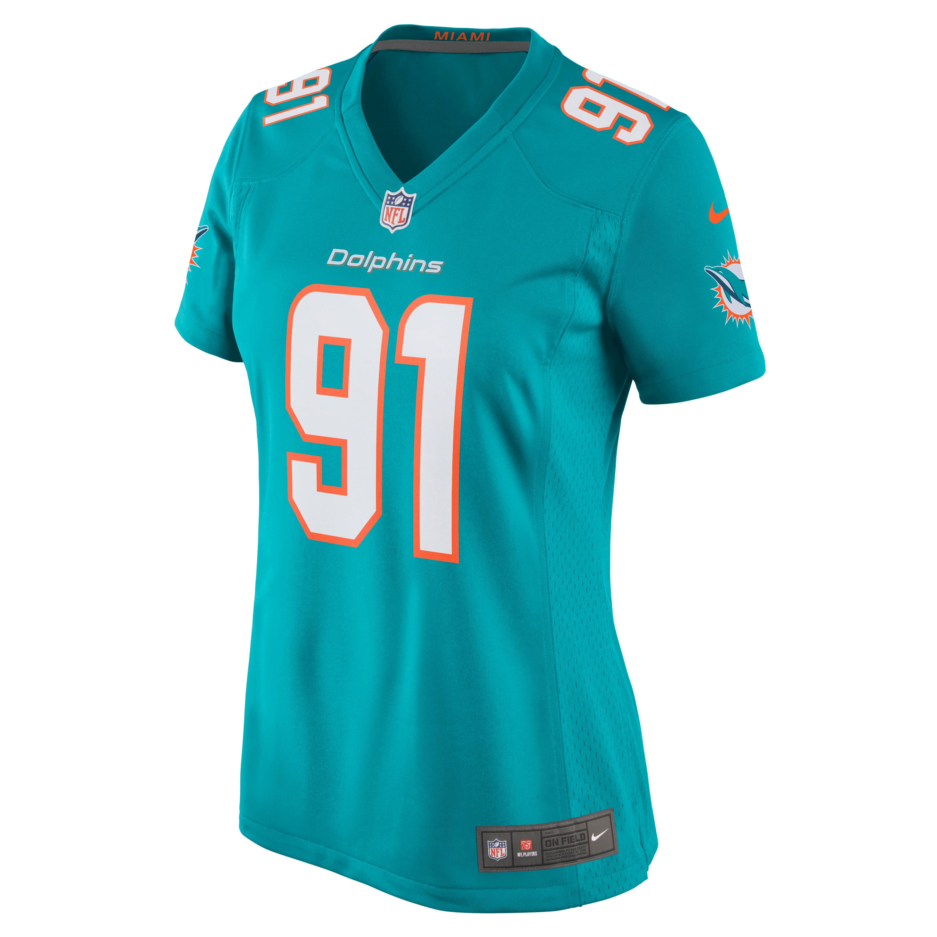 Alternative view of Women's Miami Dolphins Emmanuel Ogbah Aqua Game Jersey JS6181 nicesnker