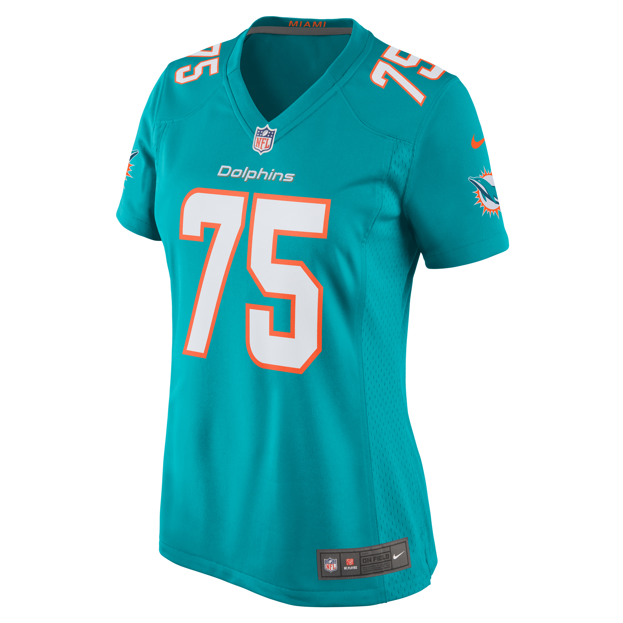 Alternative view of Women's Miami Dolphins Jack Driscoll Aqua Team Game Jersey JS7018 nicesnker