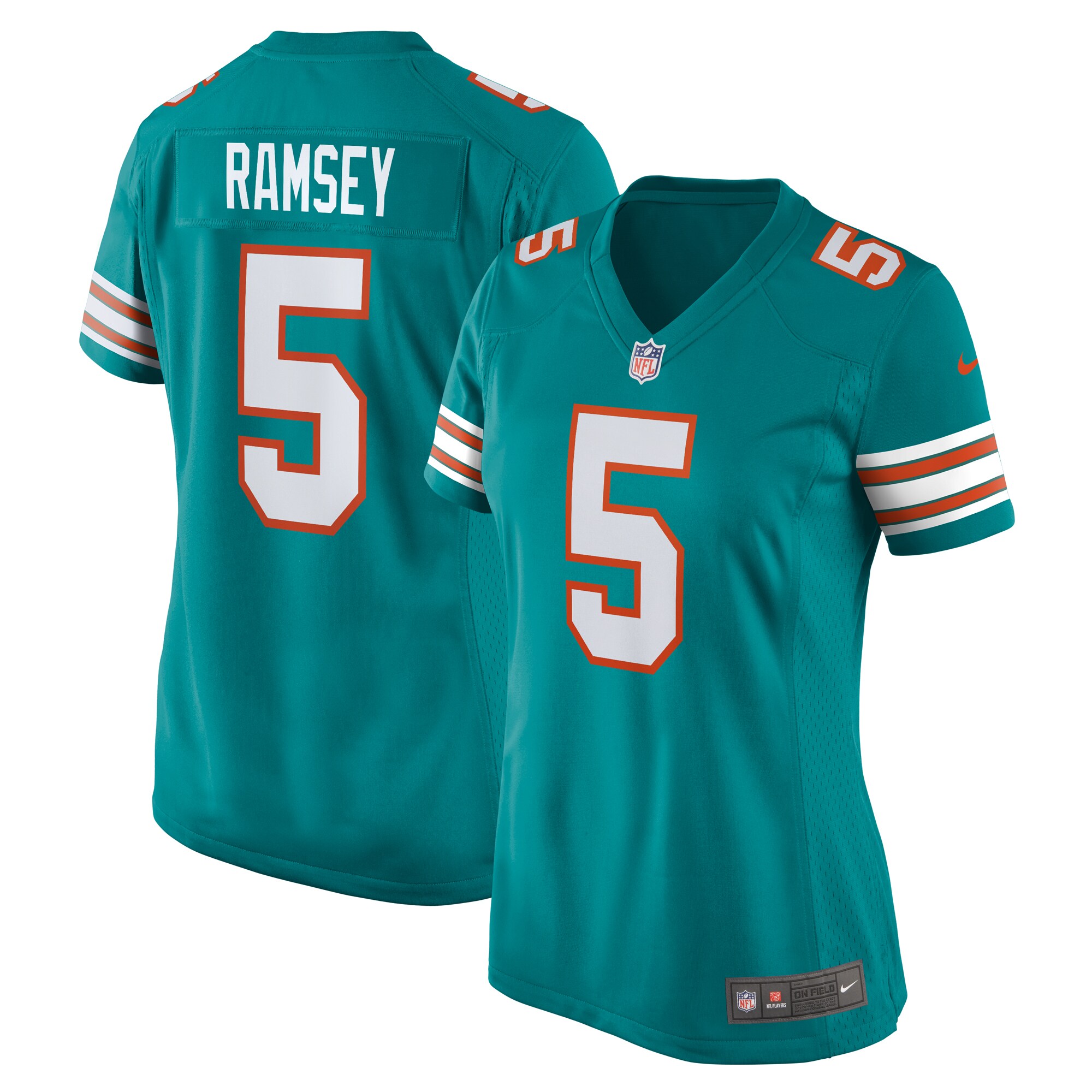 Women's Miami Dolphins Jalen Ramsey Aqua Alternate Game Jersey JS1967 nicesnker