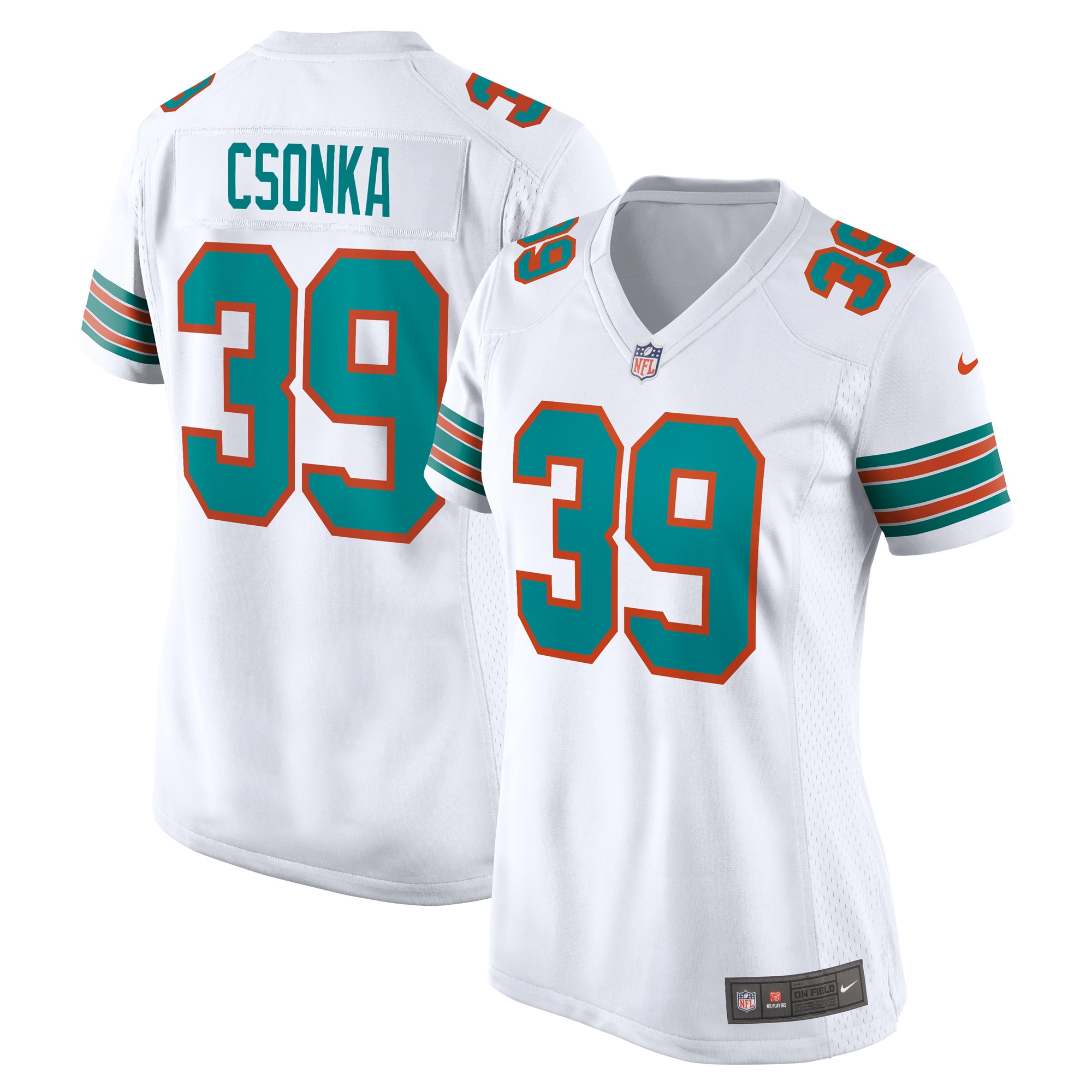 Women's Miami Dolphins Larry Csonka White Retired Player Jersey JS8579 nicesnker