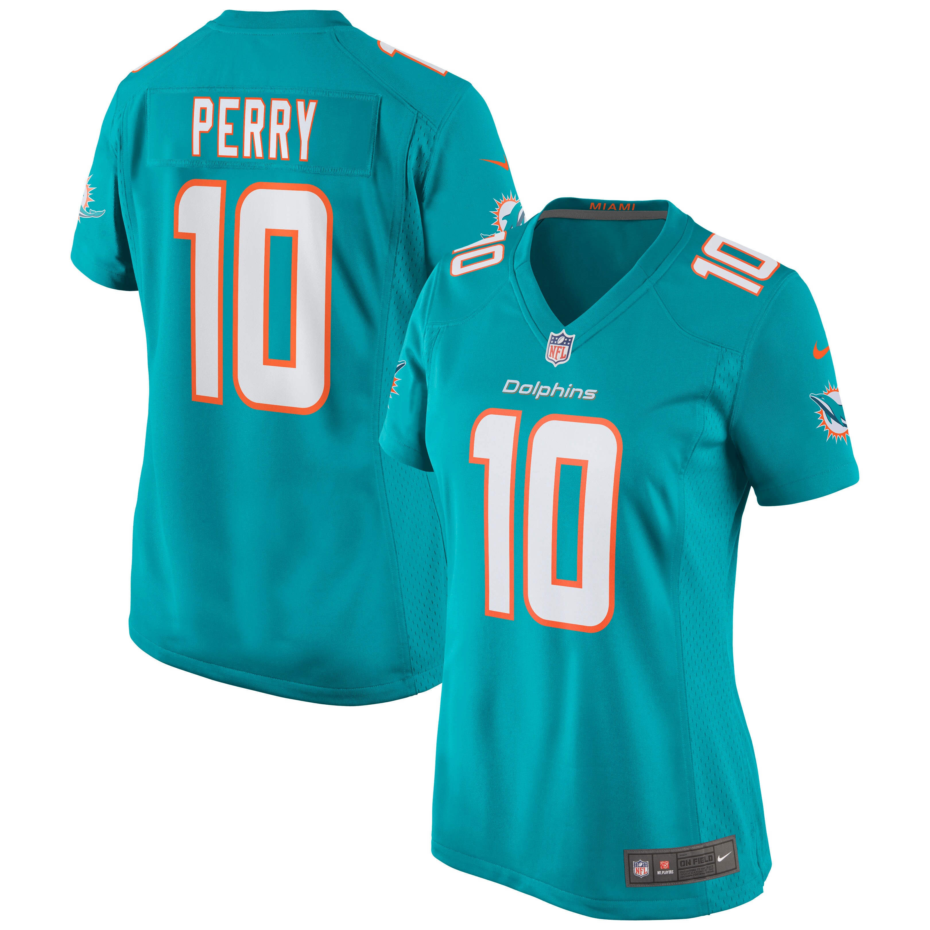 Women's Miami Dolphins Malcolm Perry Aqua Game Jersey JS5976 nicesnker