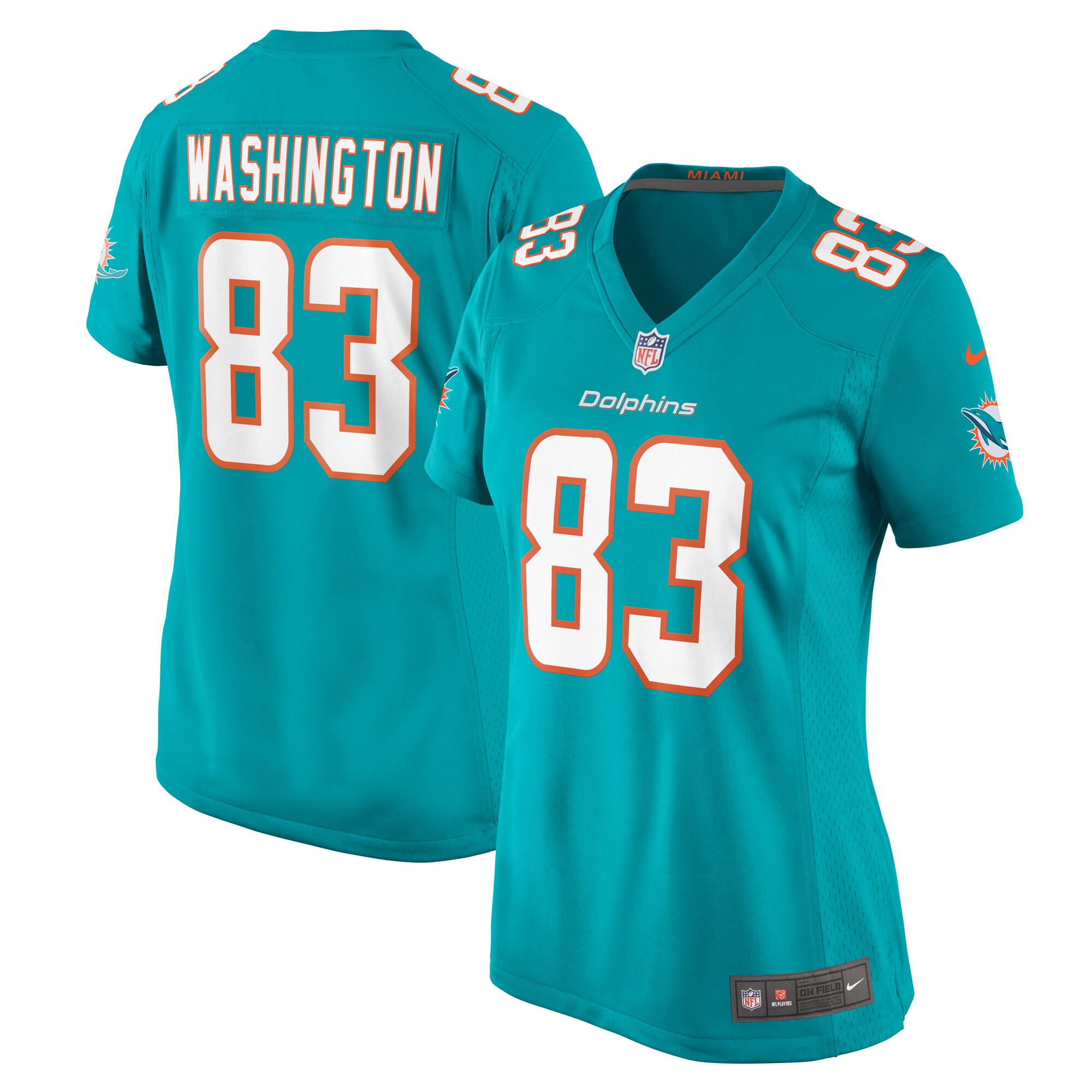 Women's Miami Dolphins Malik Washington Aqua Game Jersey JS8095 nicesnker