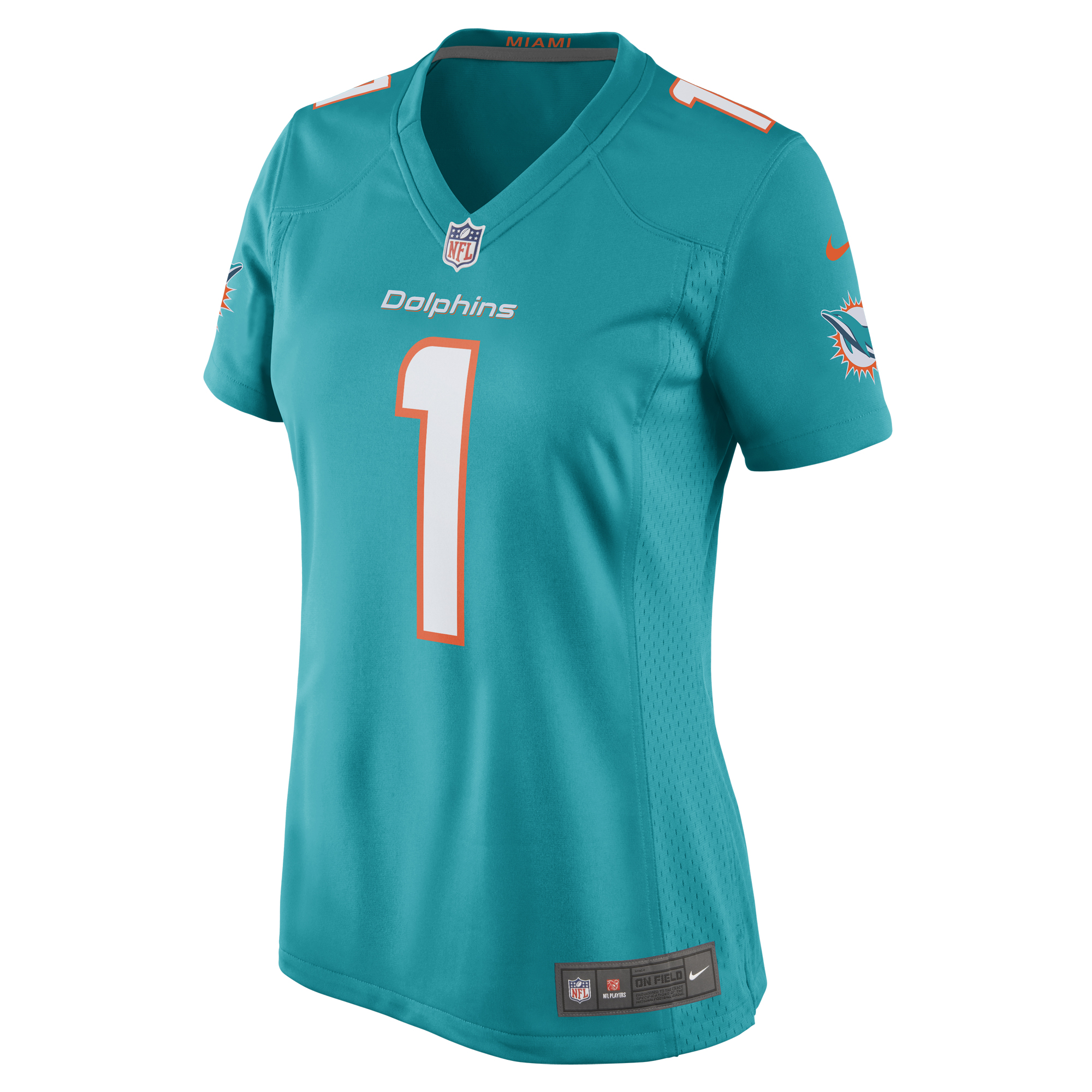 Alternative view of Women's Miami Dolphins Number 1 Mom Aqua Game Jersey JS4305 nicesnker