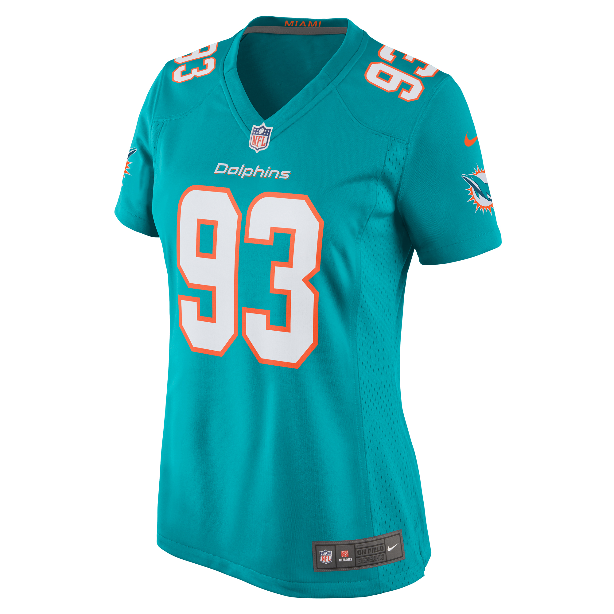 Alternative view of Women's Miami Dolphins Trey Flowers Aqua Game Player Jersey JS9803 nicesnker