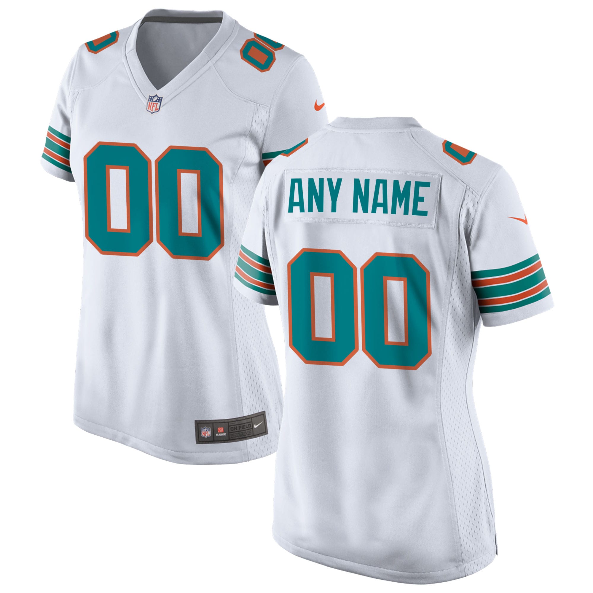 Women's Miami Dolphins White Alternate Custom Game Jersey JS3535 nicesnker