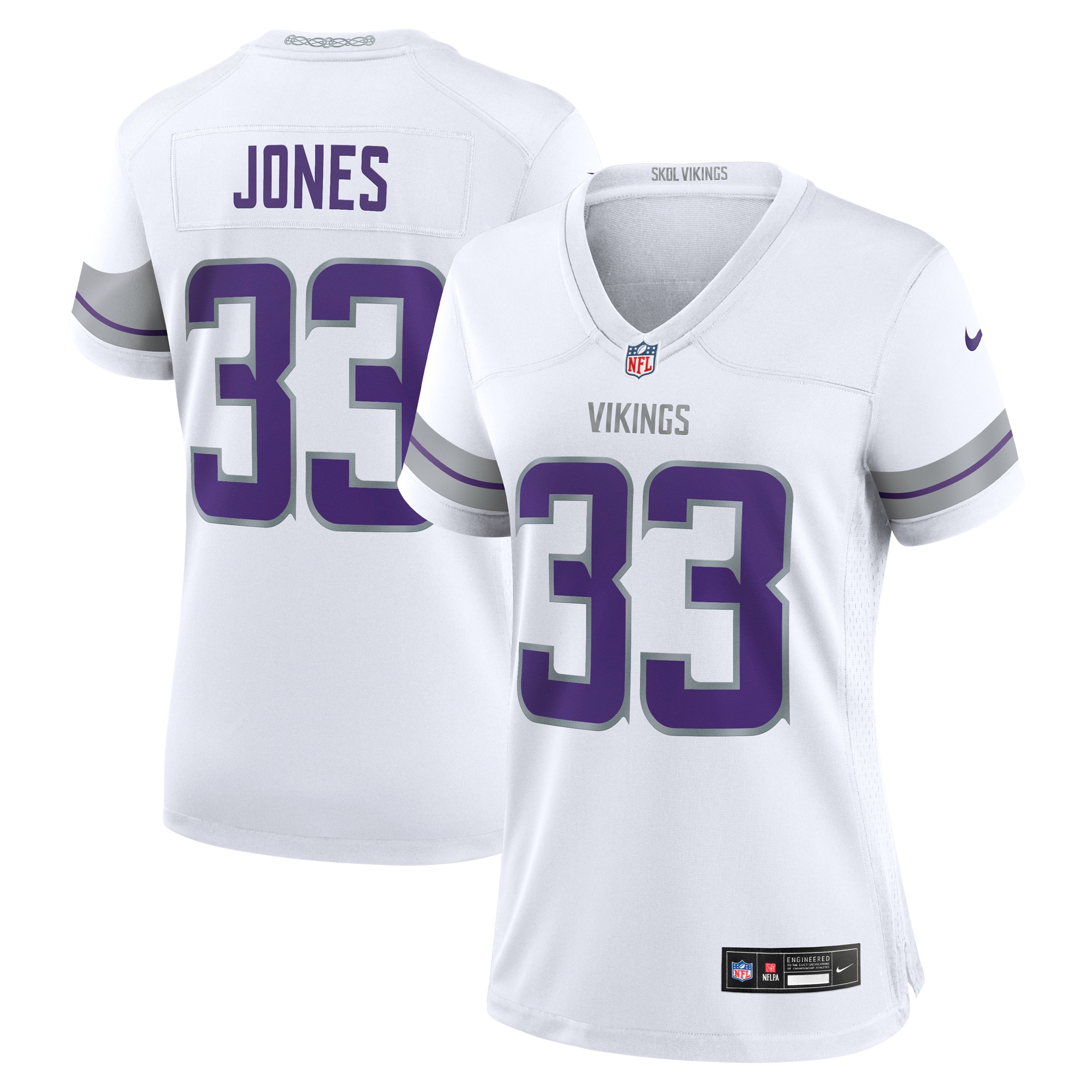 Women's Minnesota Vikings Aaron Jones White Alternate Game Player Jersey JS5903 nicesnker