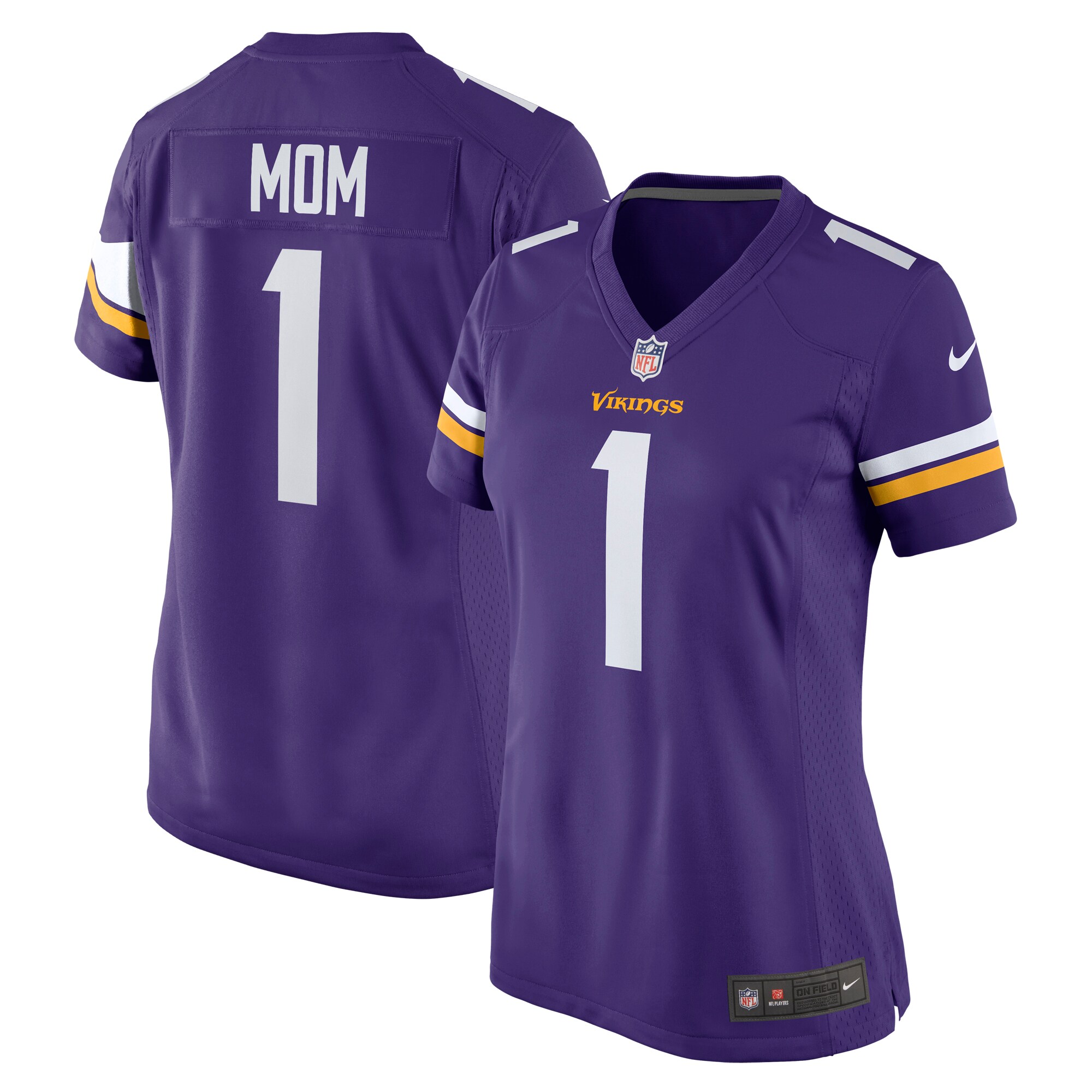 Women's Minnesota Vikings Number 1 Mom Purple Game Jersey JS8493 nicesnker