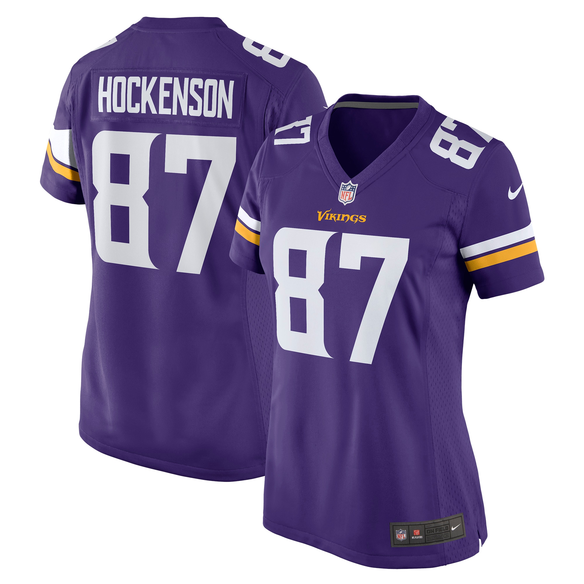Women's Minnesota Vikings T.J. Hockenson Purple Game Player Jersey JS4347 nicesnker